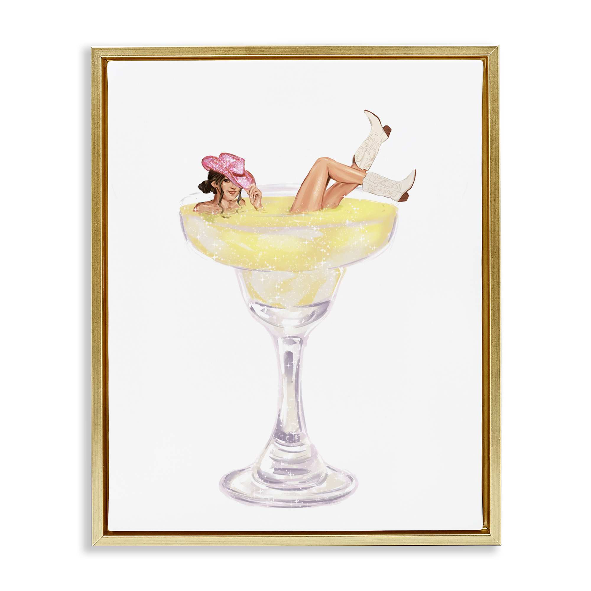 Stupell Industries BT-198-FFG-24X30 Glam Cowgirl in Margarita Gold Framed Floater Canvas Wall Art By Ziwei Li 25 x 31