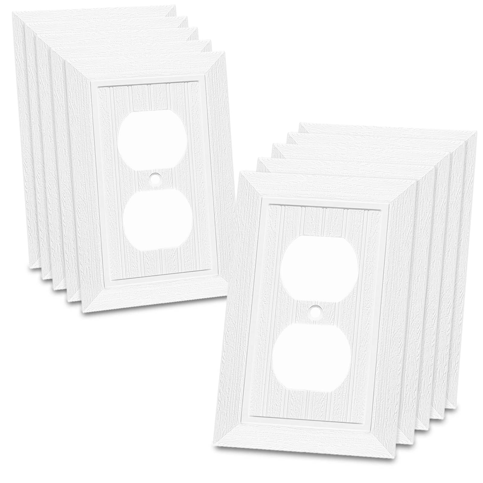 Oyezvary  White Wood Grain Decorative Wall Plate Single Duplex Outlet Cover Polycarbonate Thermoplastic Retro Design 10 pack for Light Switch