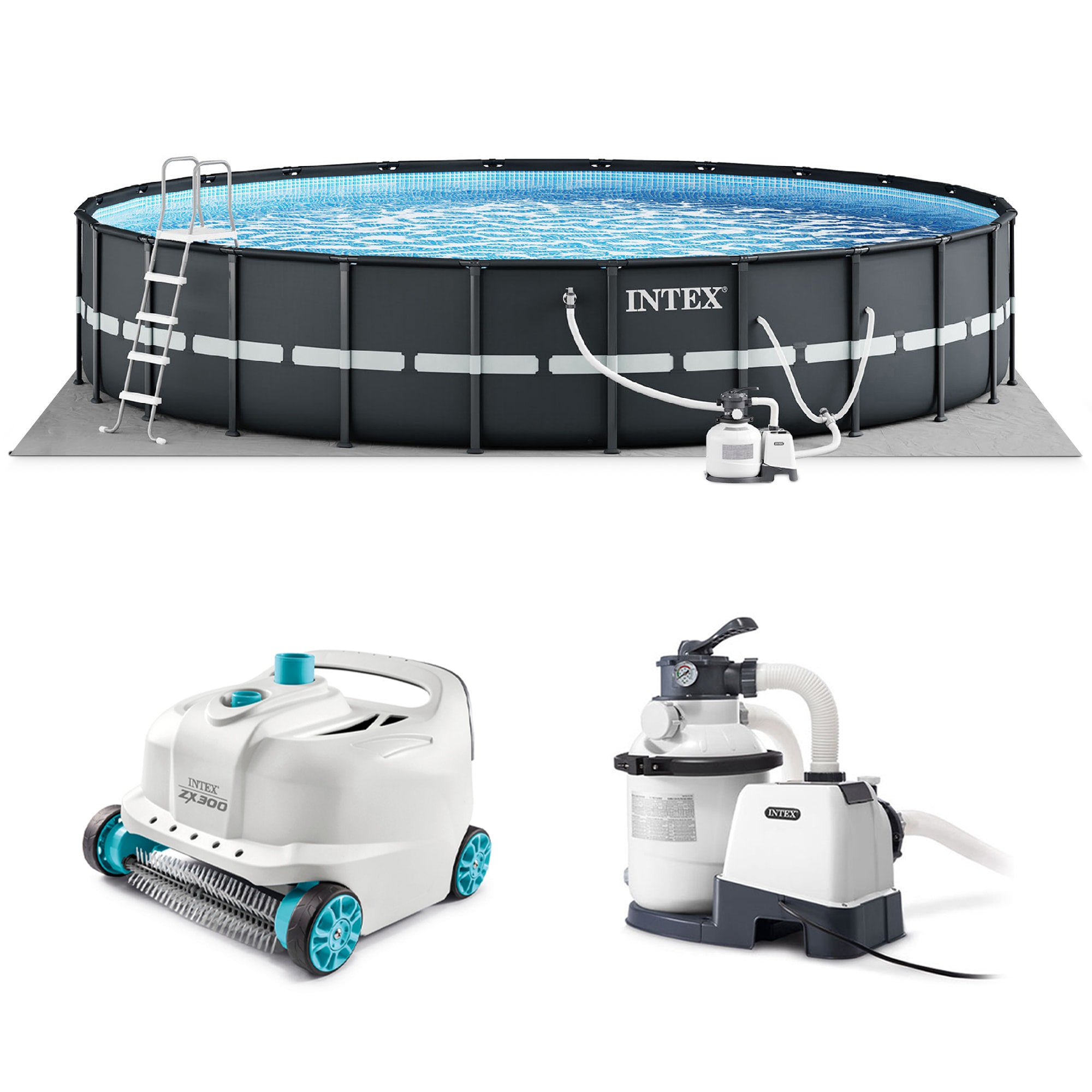 Intex 257706 Ultra XTR 18-ft x 18-ft x 52-in Steel wall panels Round Above-Ground Pool with Filter Pump with Ground Cloth with Pool Cover with Ladder
