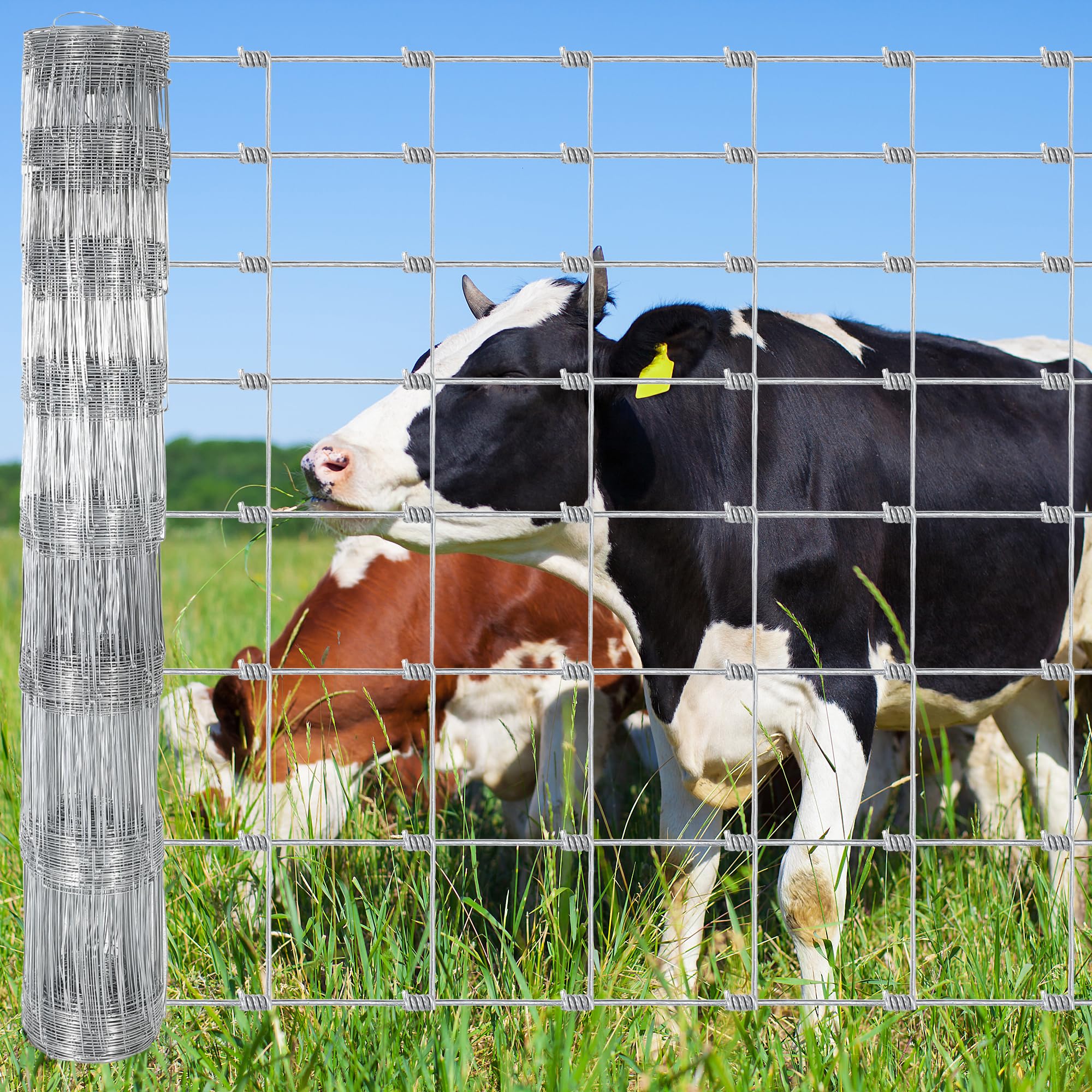 GarveeLife Galvanized Livestock Wire Fence 4 ft x 328 ft Heavy Duty Cattle and Goat Fencing Deer Yard Farm Protection Fence Roll