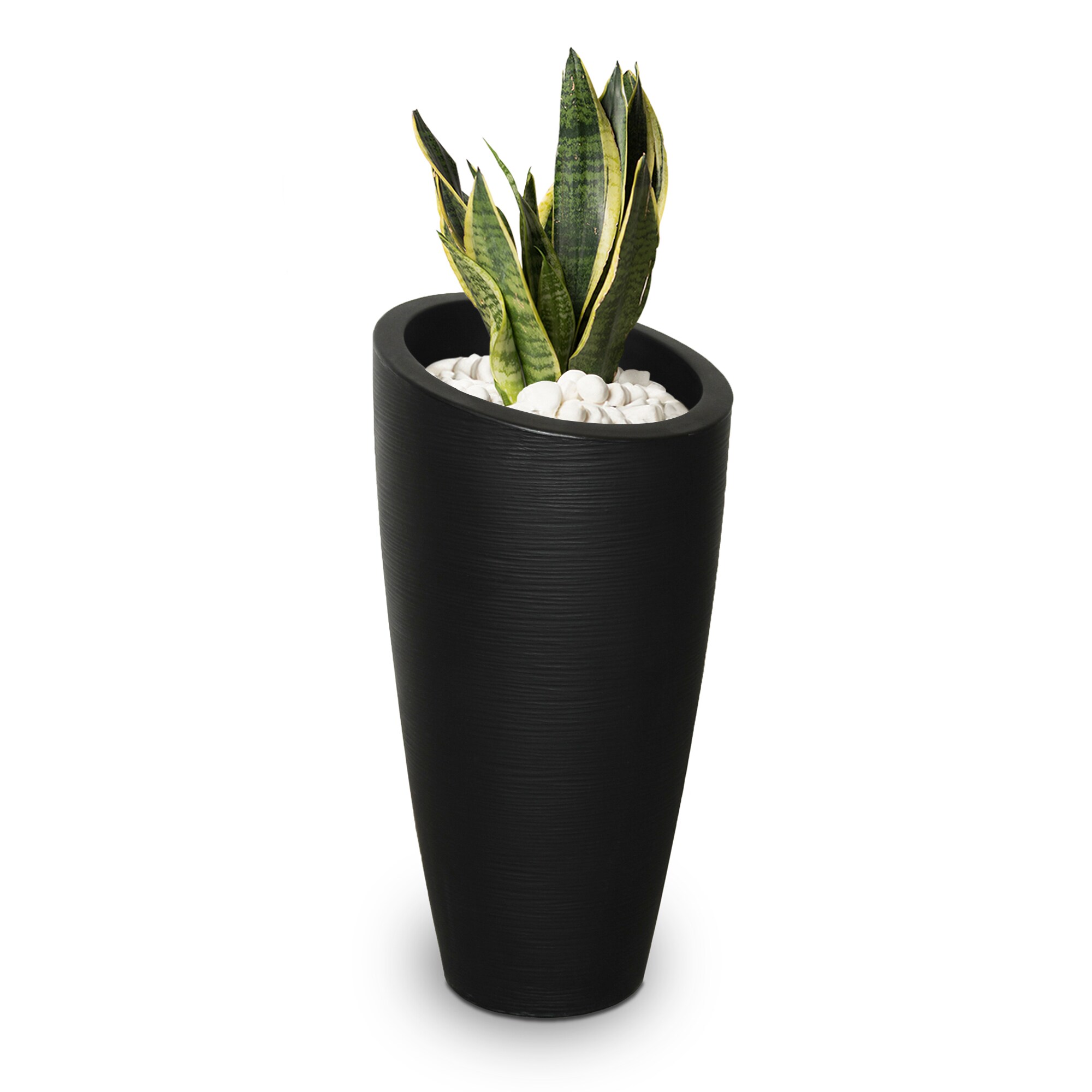Mayne 8880-B Round 16.0-Inches W Medium Black Plastic Contemporary/Modern Indoor/Outdoor Planter