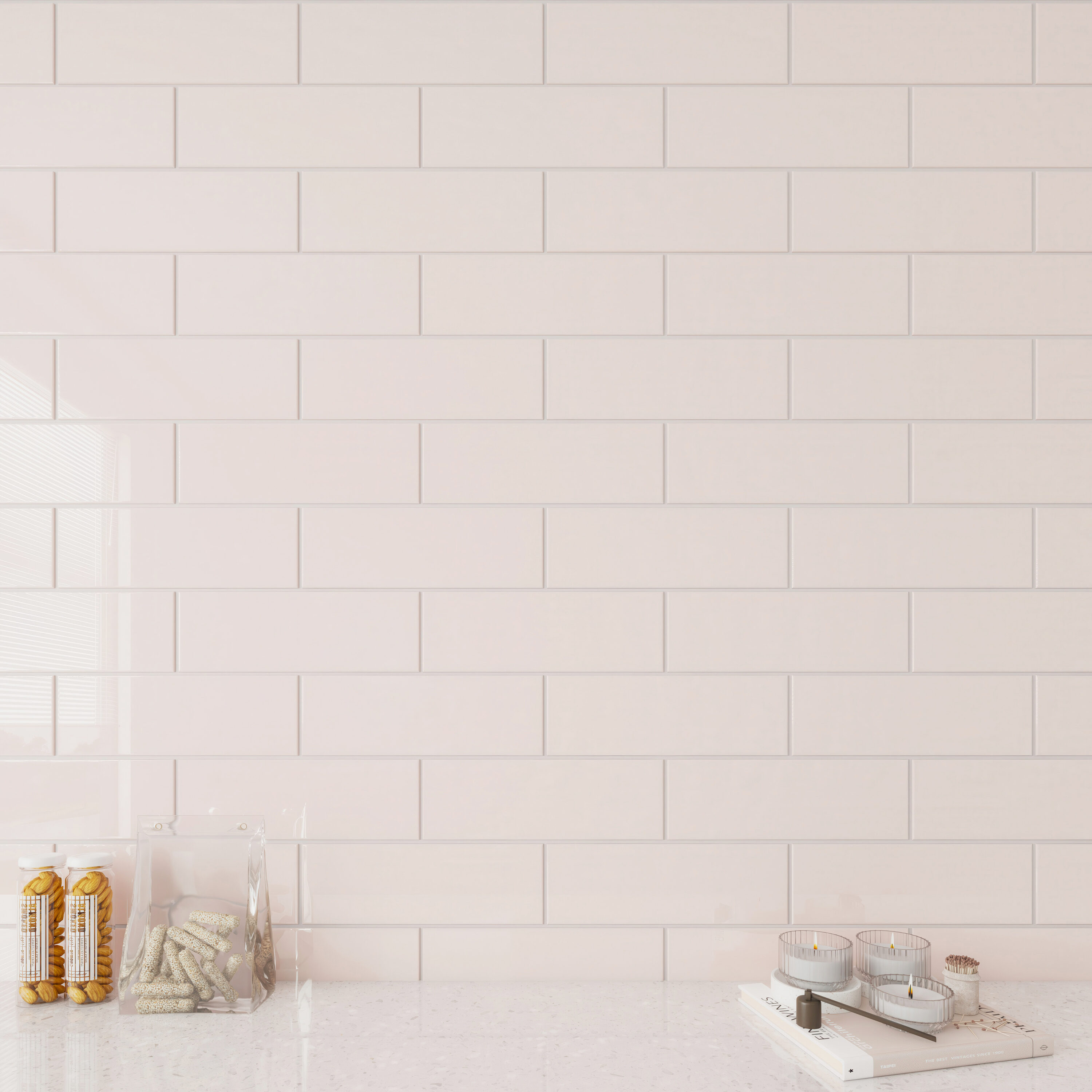 Giorbello G4145 Classic Premium Rose Pale Pink 4-in x 12-in Glossy Glass Subway Wall Tile (5-sq. ft/ Carton)