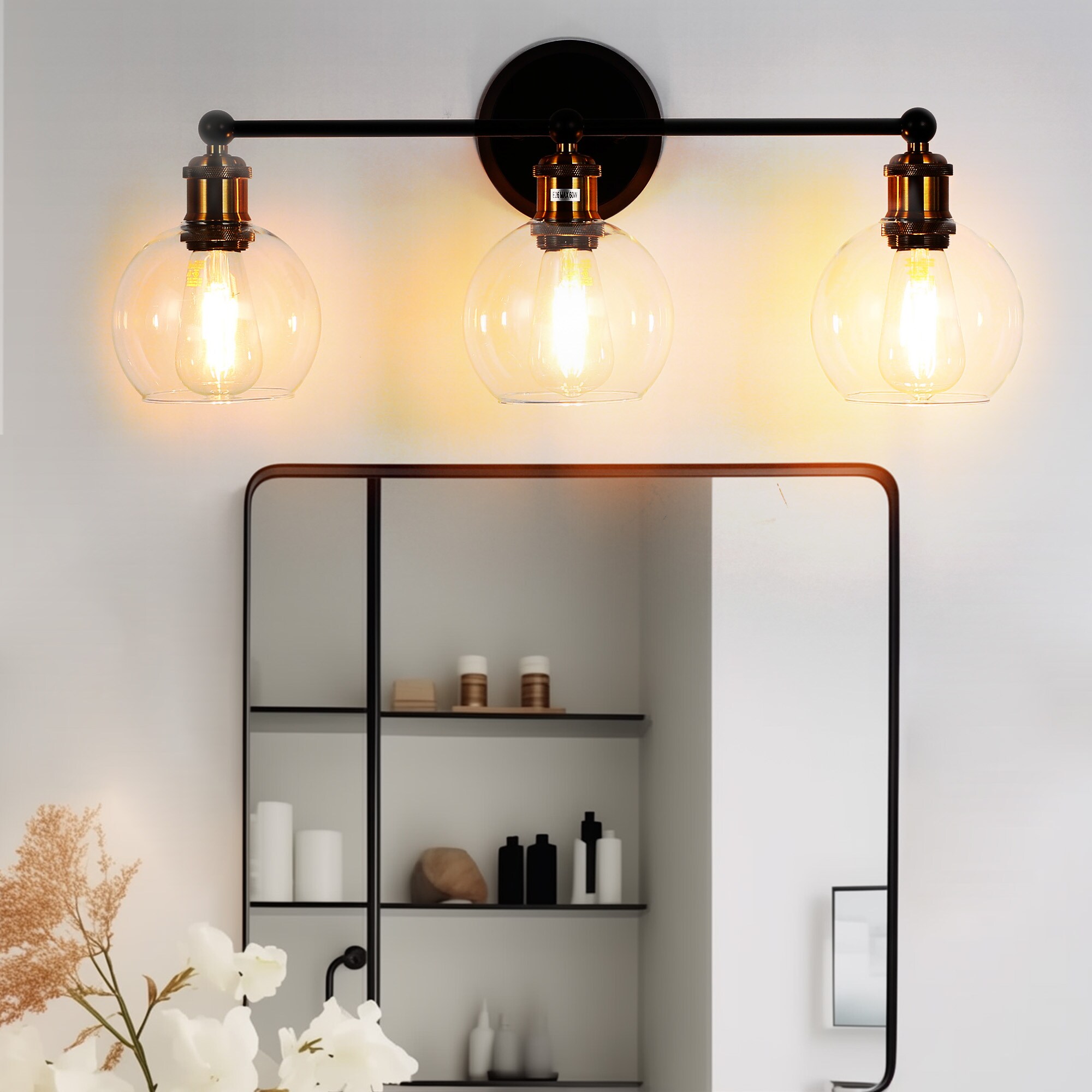 YANSUN L-MC0004022 24.6-in W 3 -Light Black Wall Sconce