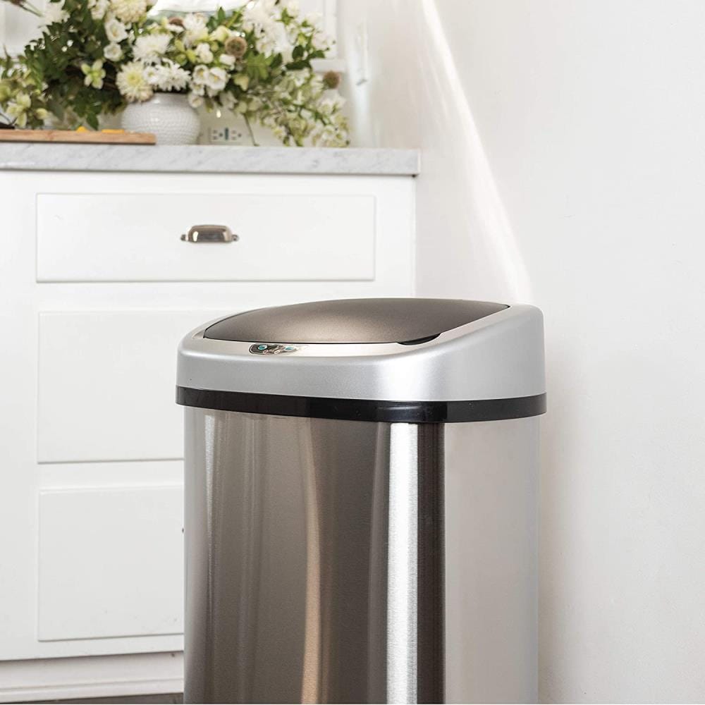 13 Gallon 50 Liter Garbage Can Kitchen Trash Can with Lid Automatic Sensor  Touch Free Stainless Steel Waste Bin for Bathroom Bedroom Home Office,White