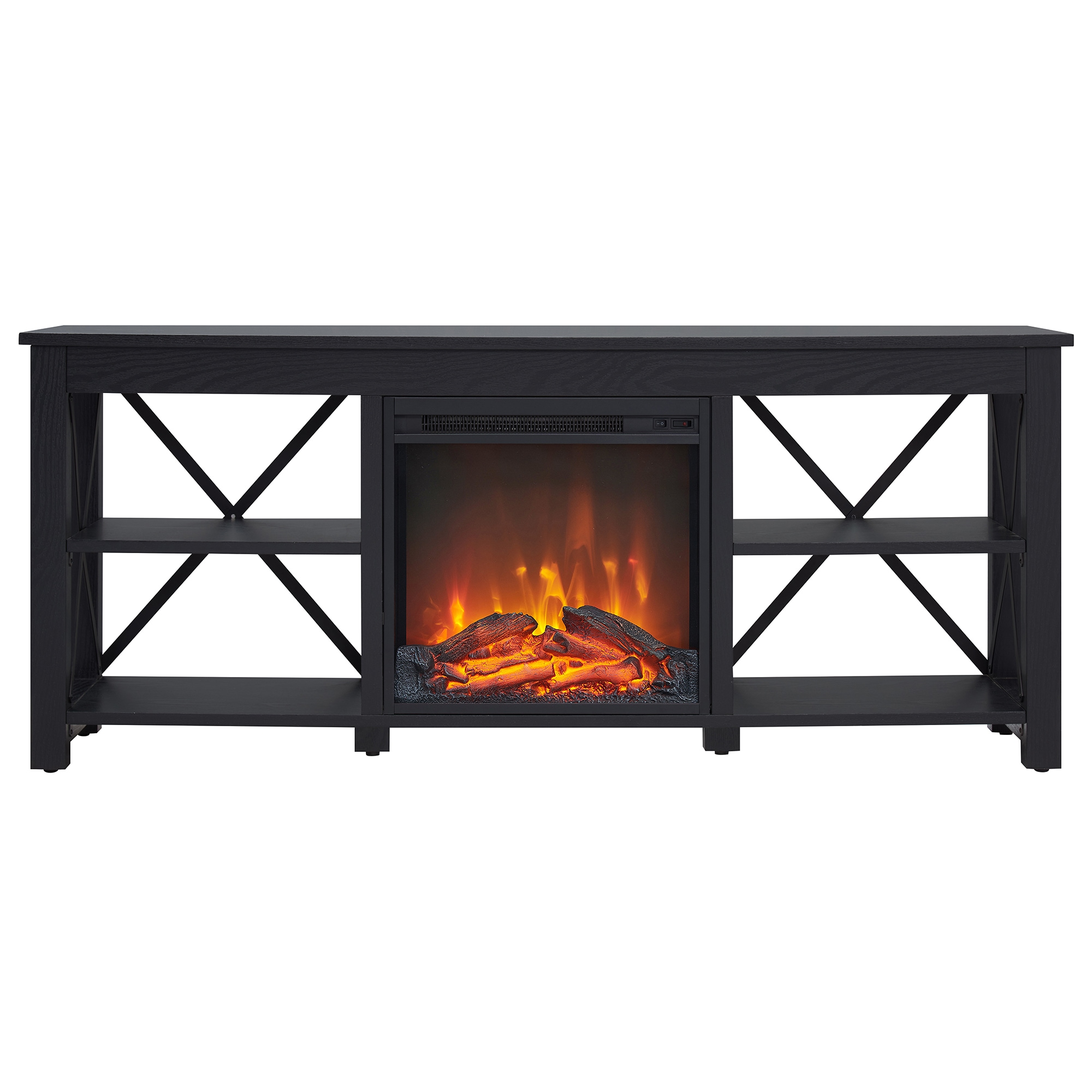 Black Modern Farmhouse TV Stand with Electric Fireplace, 58"