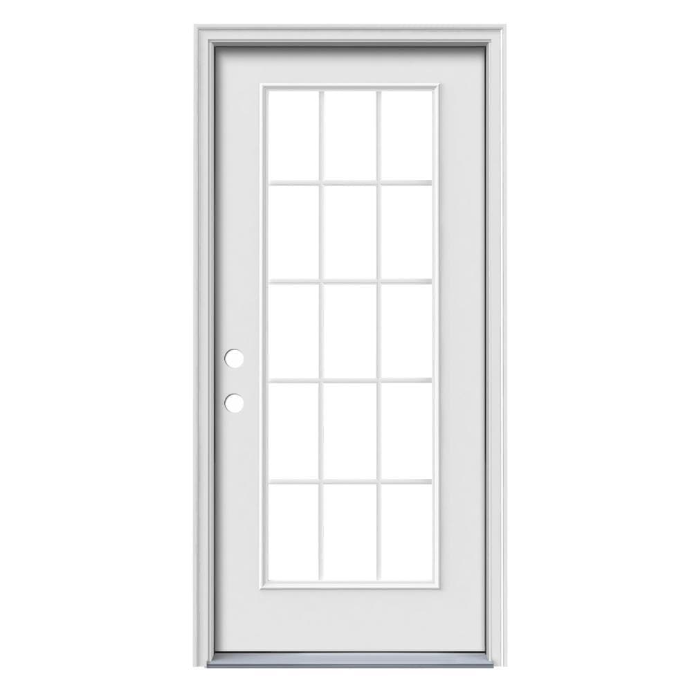 eightdoors 36 in. x 80 in. Clear Glass 15-Lite True Divided White