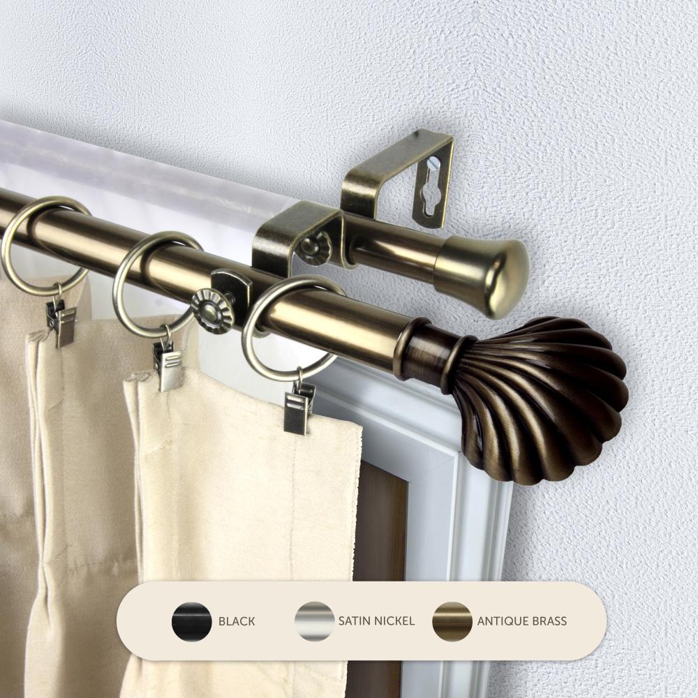 Hart & Harlow L4723-994 13/16-in Shelly 120-in to 170-in Antique brass Steel Double curtain rod with Finials
