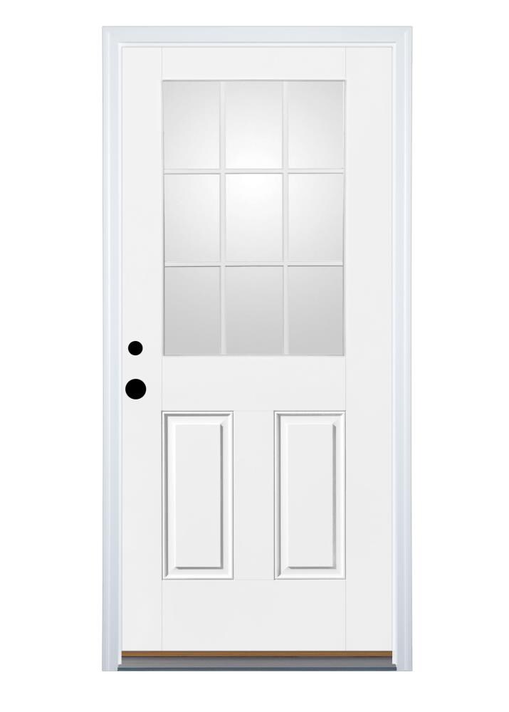 Therma-Tru Benchmark Doors BMTTSFG4G30RB 36-in x 80-in Fiberglass Half Lite Right-Hand Inswing Ready To Paint Prehung Front Door with Brickmould Insulating Core with Grills