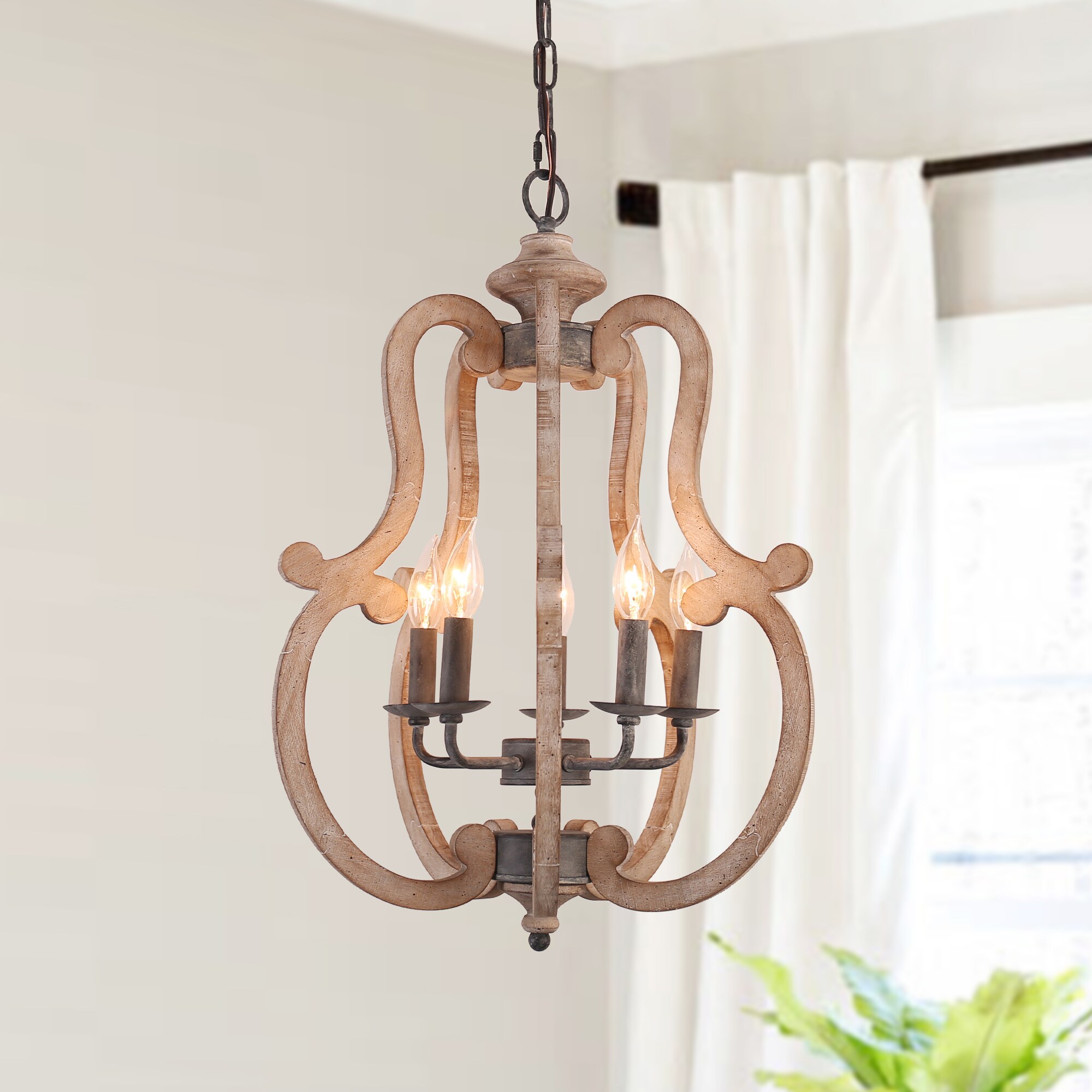 Bella Depot FC4043-5H FC4043 5 -Light Multiple colors/finishes French country/cottage Wood For Use in Bedrooms, Dining Rooms, Foyers, Kitchens, Living Rooms Chandelier