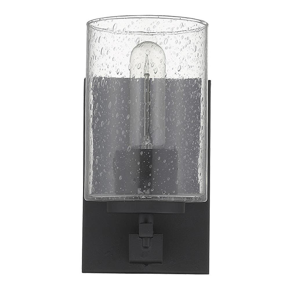 Orella Matte Black Steel Cylinder Sconce with Seedy Glass