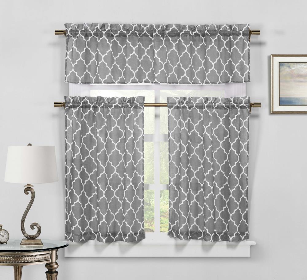 Duck River Textile GEKGY=12 /12123 15-Inches Grey Trellis Room darkening Standard lined Rod pocket Curtain panel pair