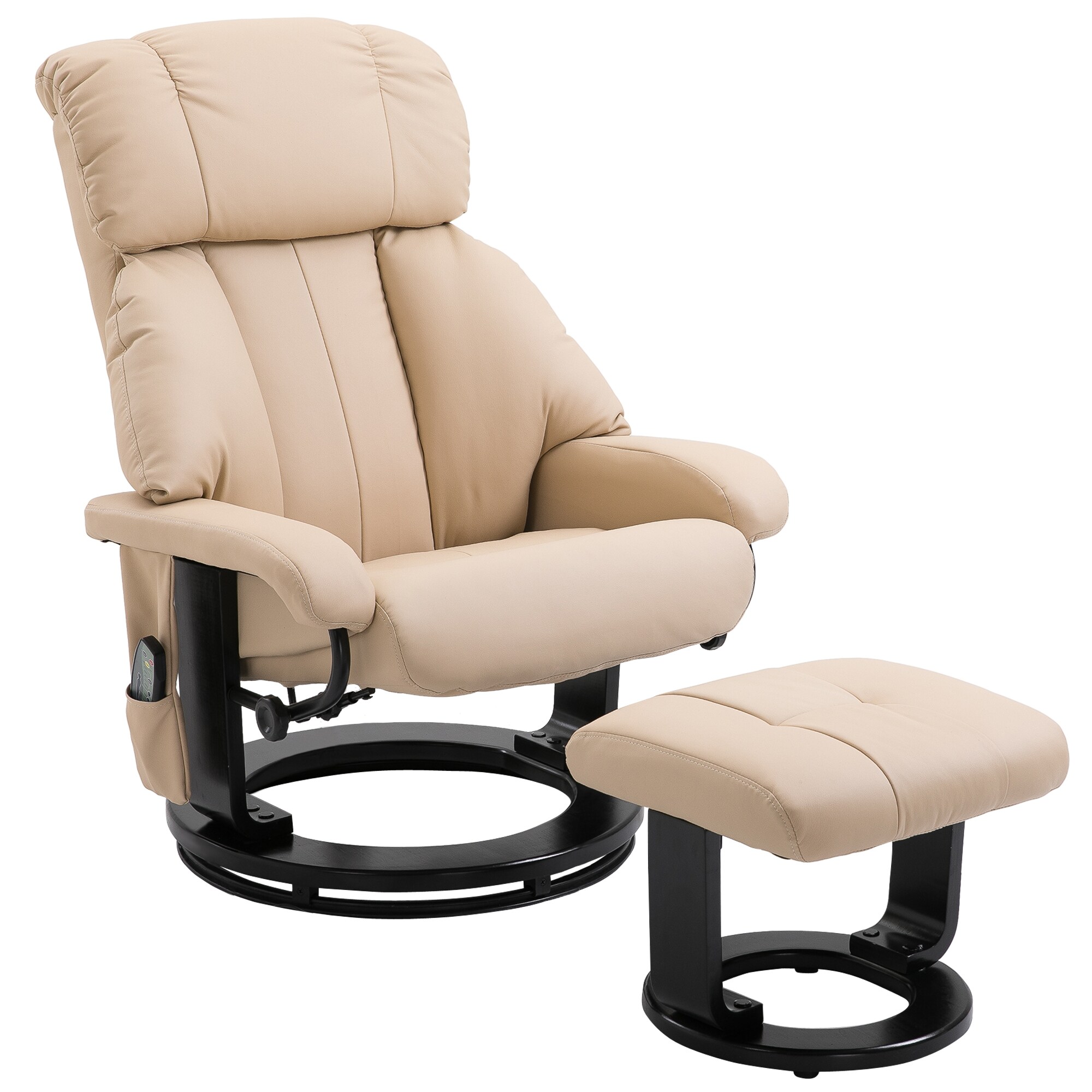 HomCom 700-084CW Recliner with Ottoman Footrest  Recliner Chair with Vibration Massage  Faux Leather and Swivel Wood Base for Living Room and Bedroom  Beige