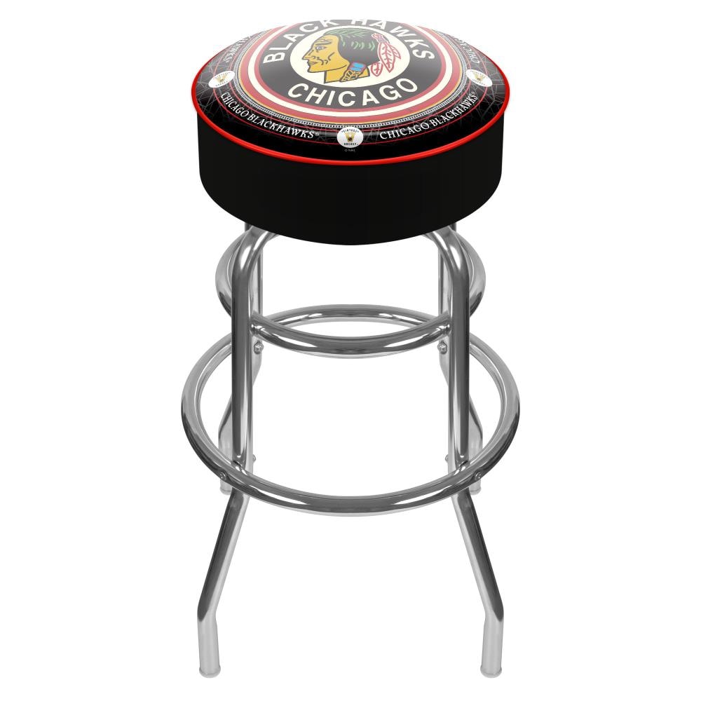 Trademark Gameroom NHL1000-CBHV Chicago Blackhawks Bar Stools Chicago Blackhawks 31.0-Inches H Bar height Round seat Upholstered Swivel Metal Bar Stool