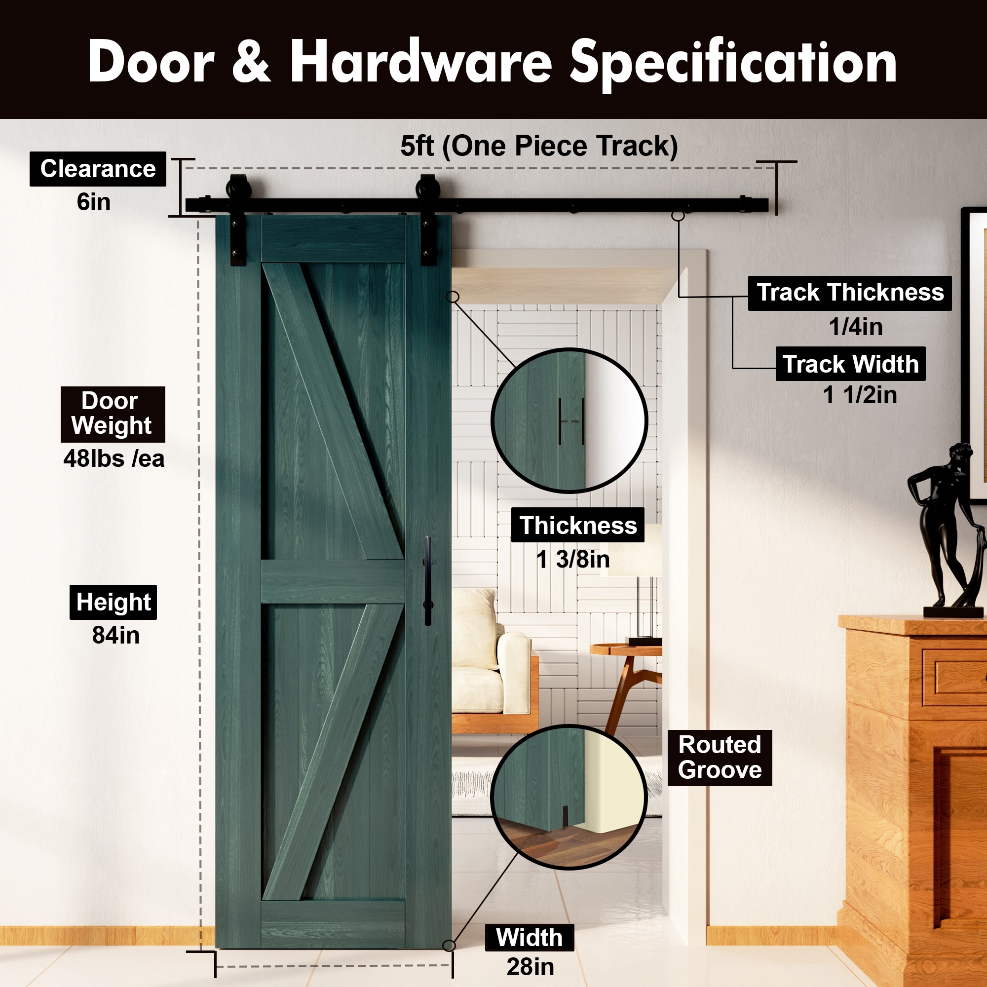 HOMACER YT1TGH060C-2884-K-RP Barn-Doors - View #7