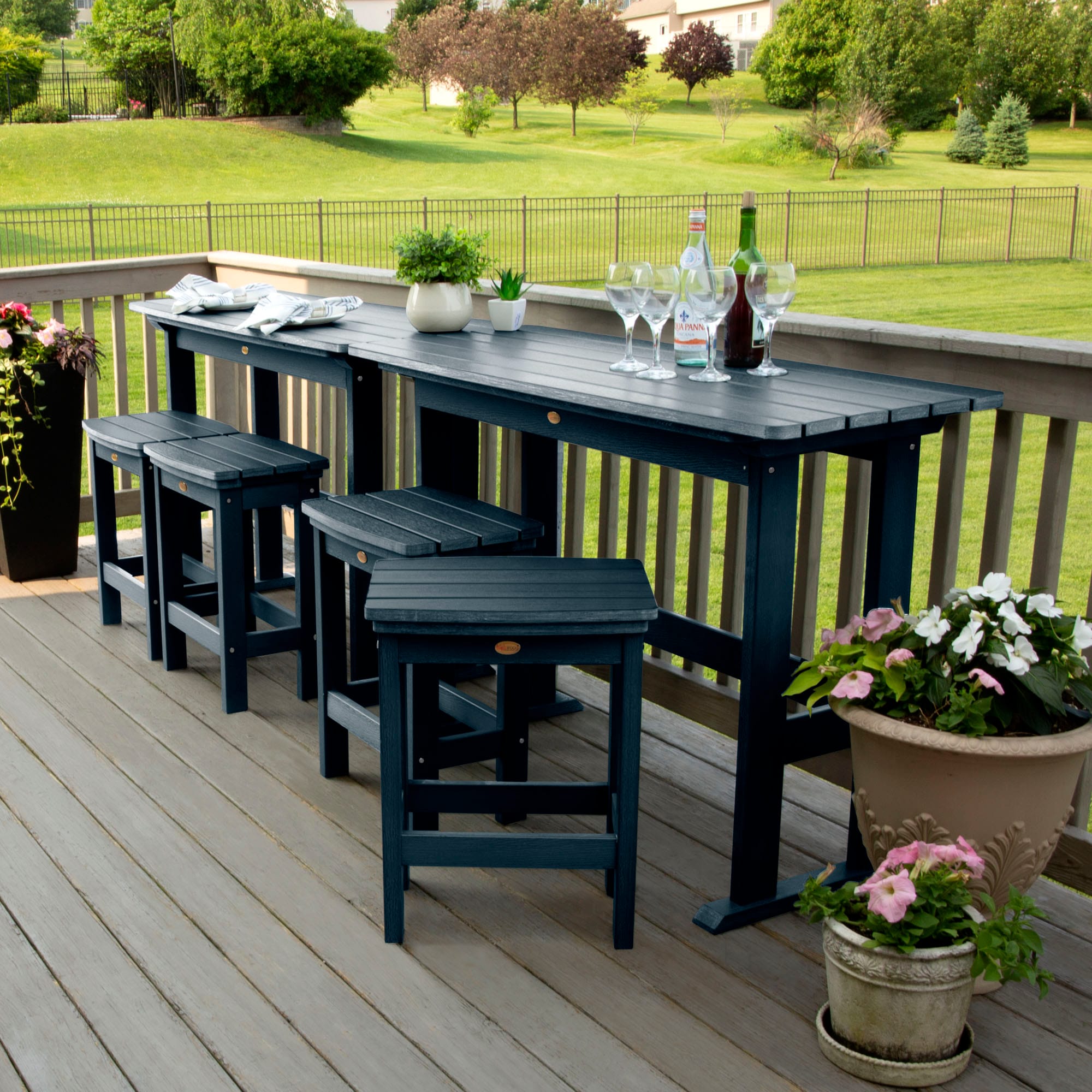 highwood AD-KITBALC101-FBE The Lehigh 6 -Piece Federal Blue Bar Height Patio Dining Set Plastic Rectangle Table with 4 Stationary Chairs