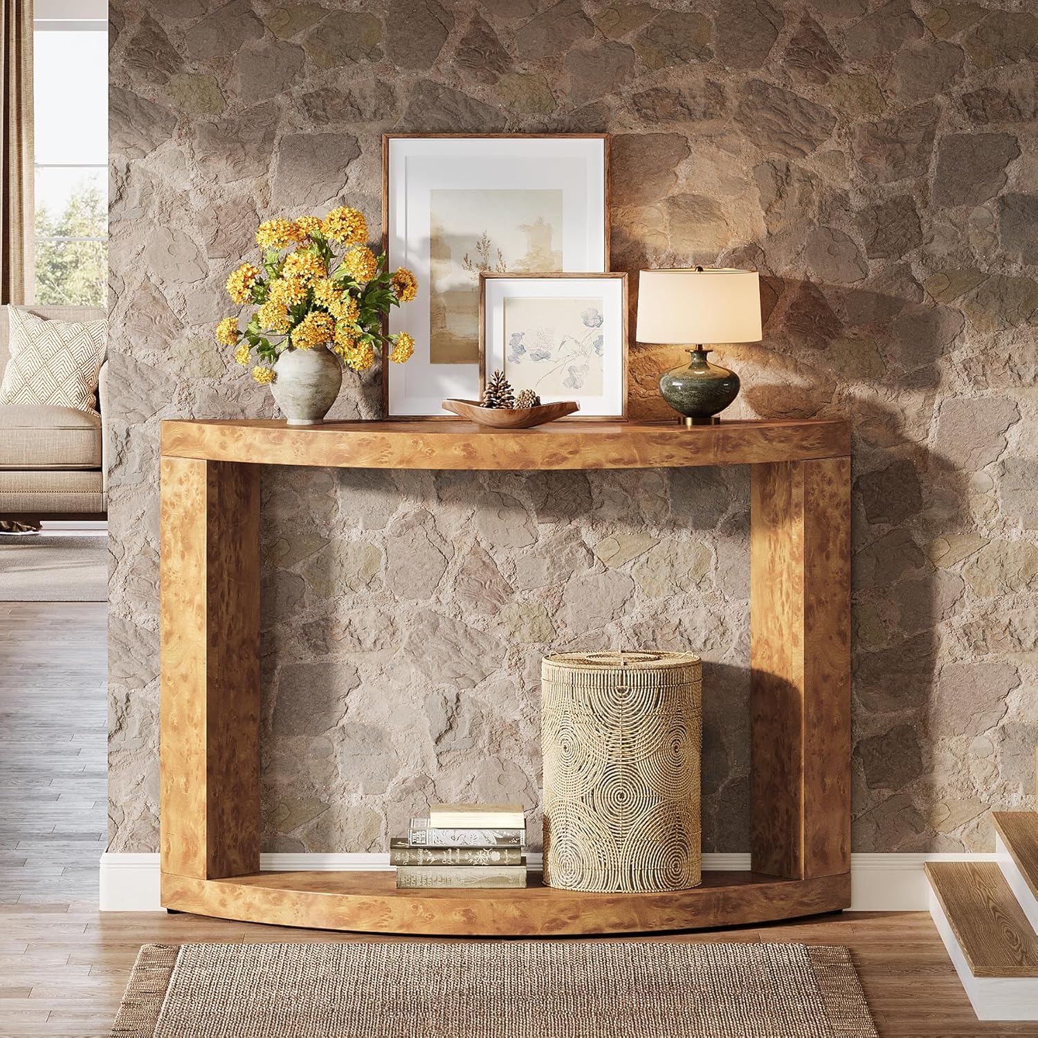 Tribesigns  2 Tiers Console Table for Living Room 47.24 inches Modern Entryway Table for Foyer Hallway Brown