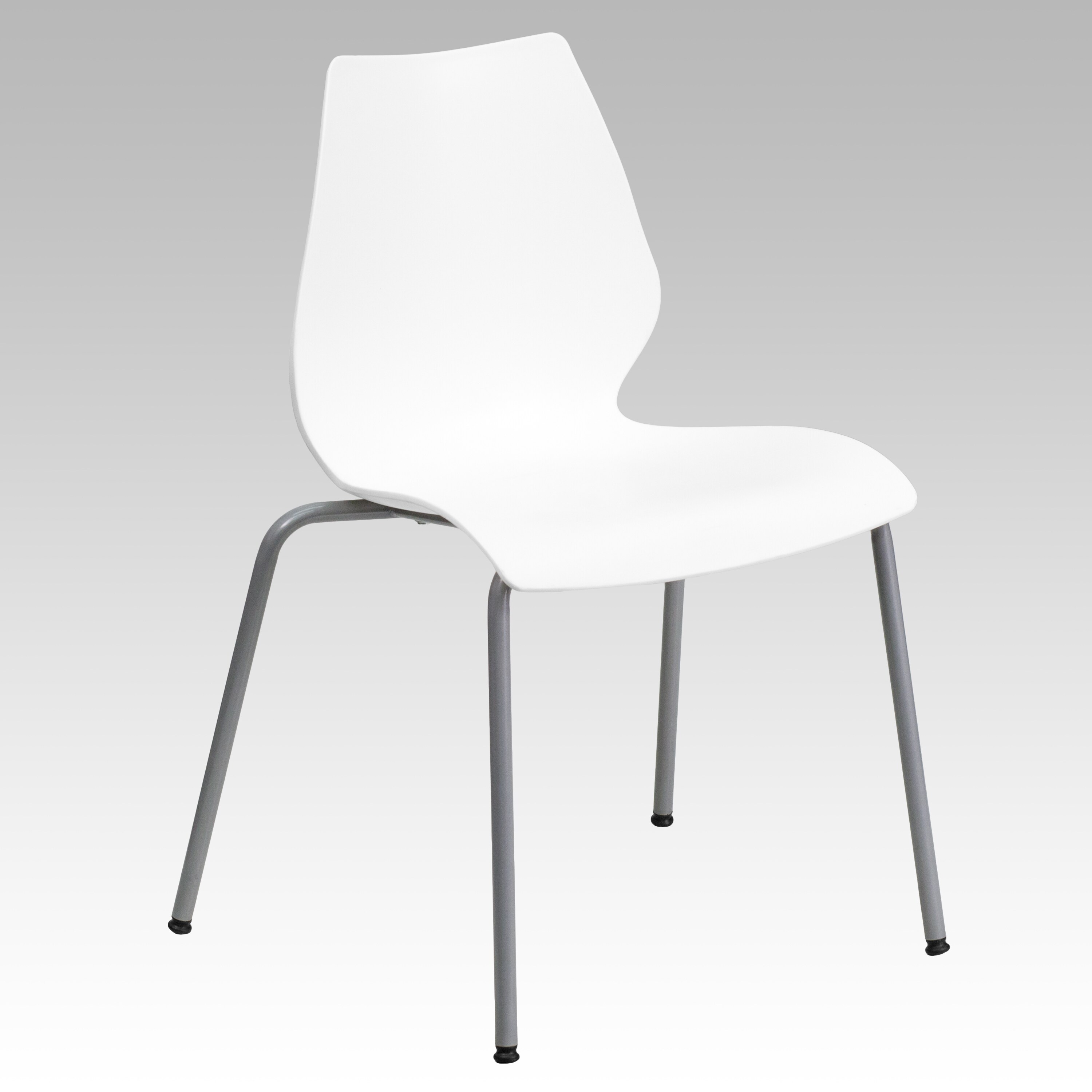 Lumbar-Support White & Silver Metal Stackable Chair