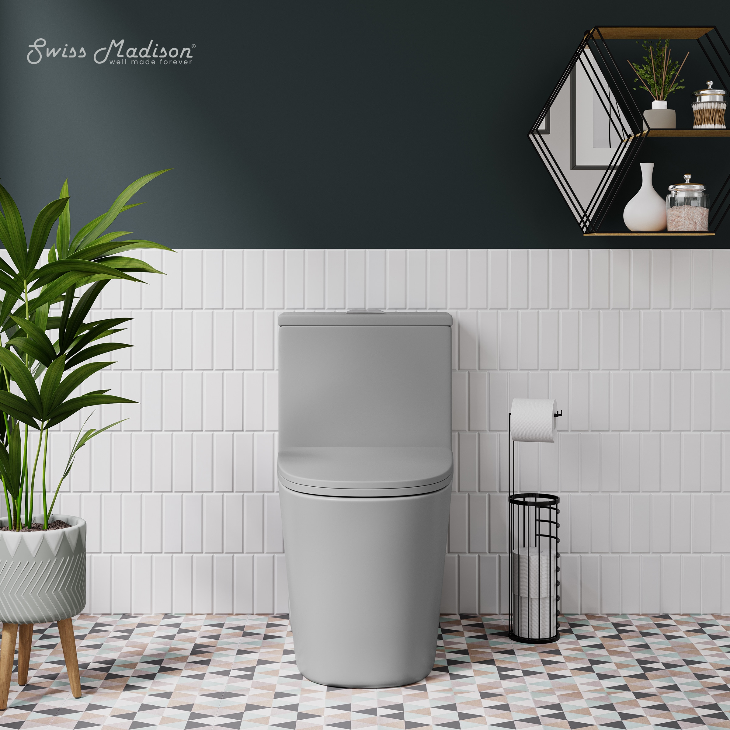 Swiss Madison SM-25-1TANT02MG Antibes Matte Gray Elongated Tall height 12-in Rough-In 1.28 GPF Dual 1-piece Toilet