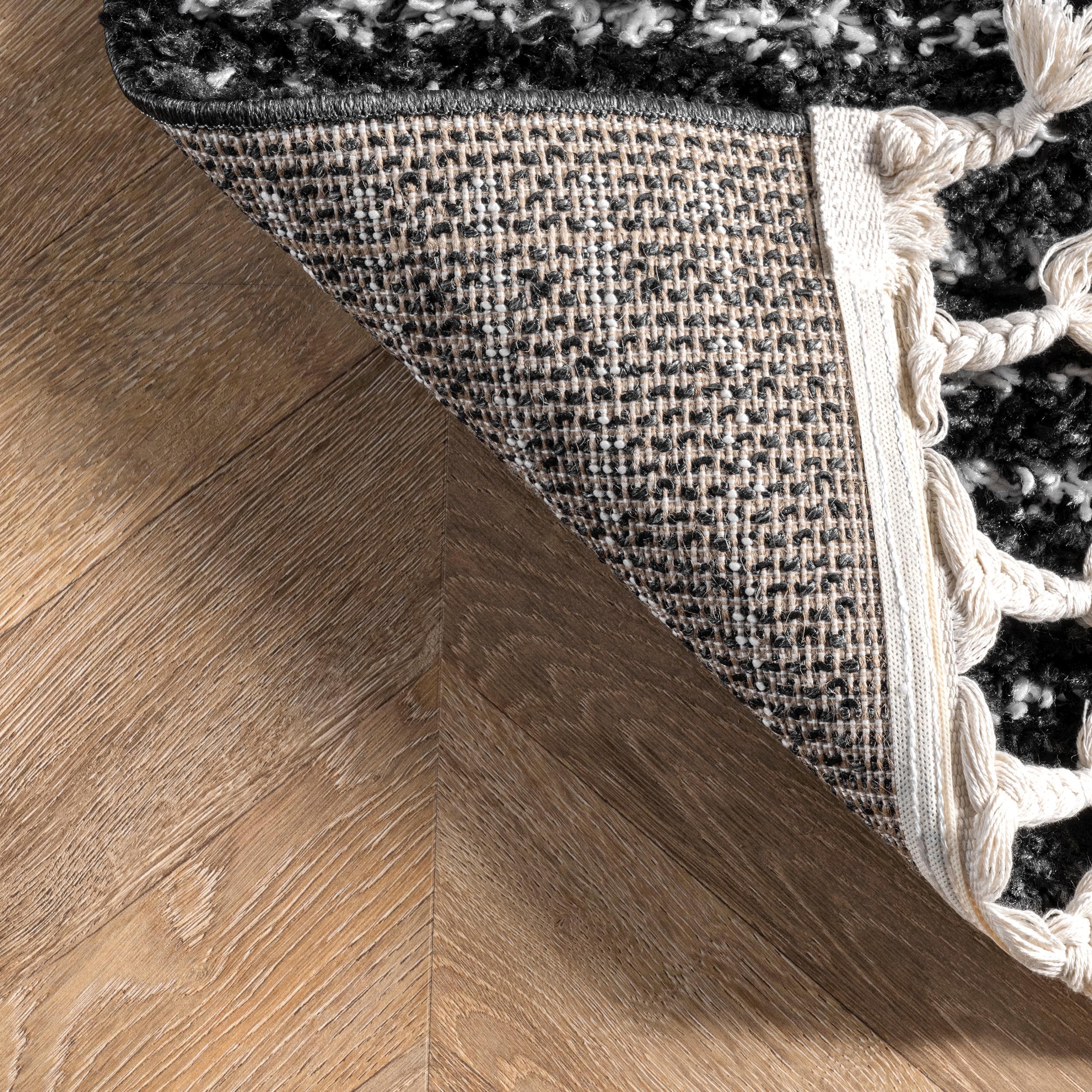 Black and White Braided Oval Shag Rug