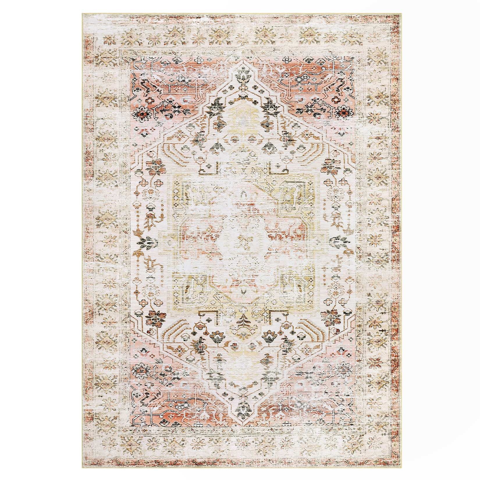 WhizMax SUNNY-PHO-16II8W73 9 x 12 ft Polyester Light Taupe Rectangular Bedroom Living Room Dining Room Kitchen Distressed Floral Print Vintage Machine Washable Area Rug