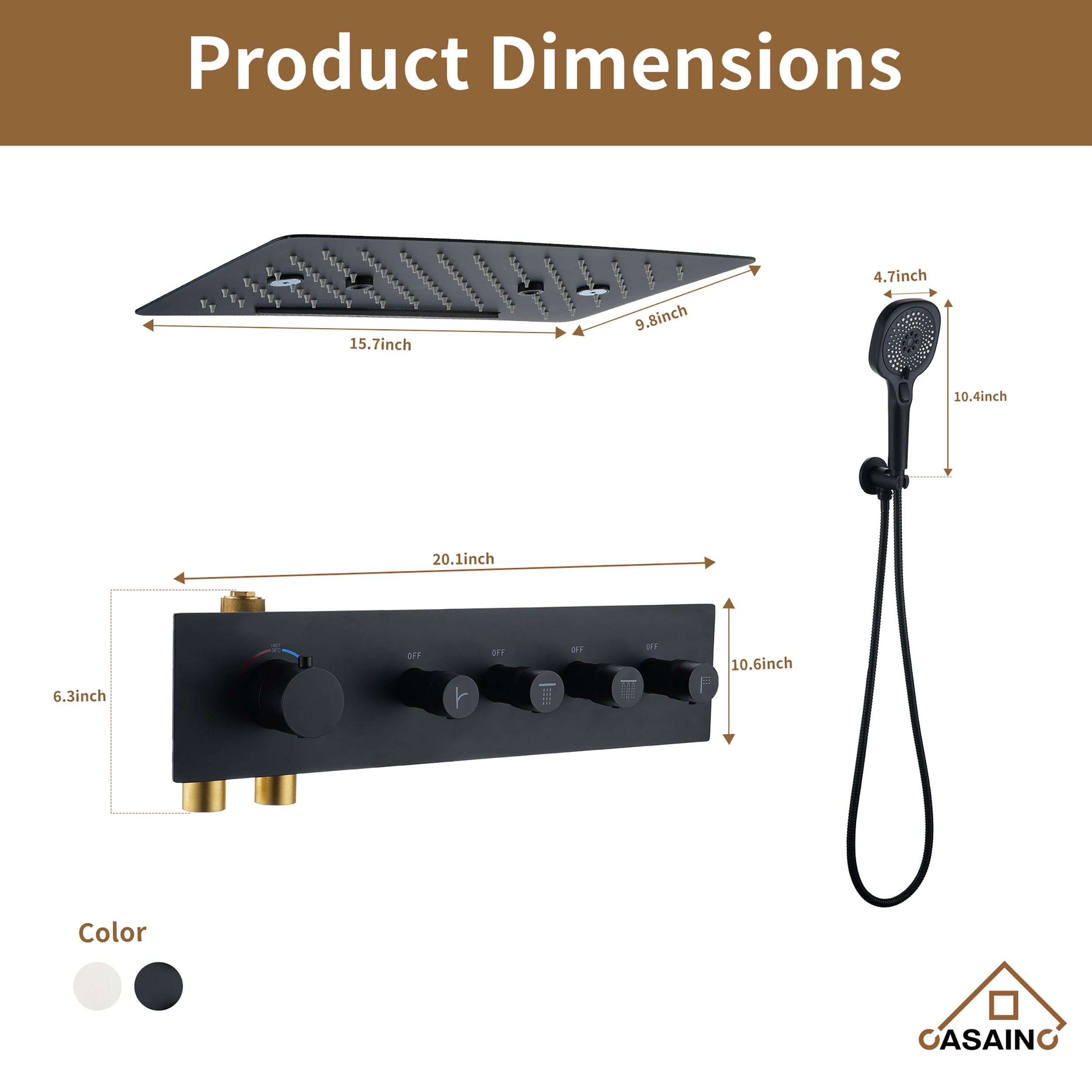 CASAINC CA-160209EB Showerhead-Bar-Panels - View #10