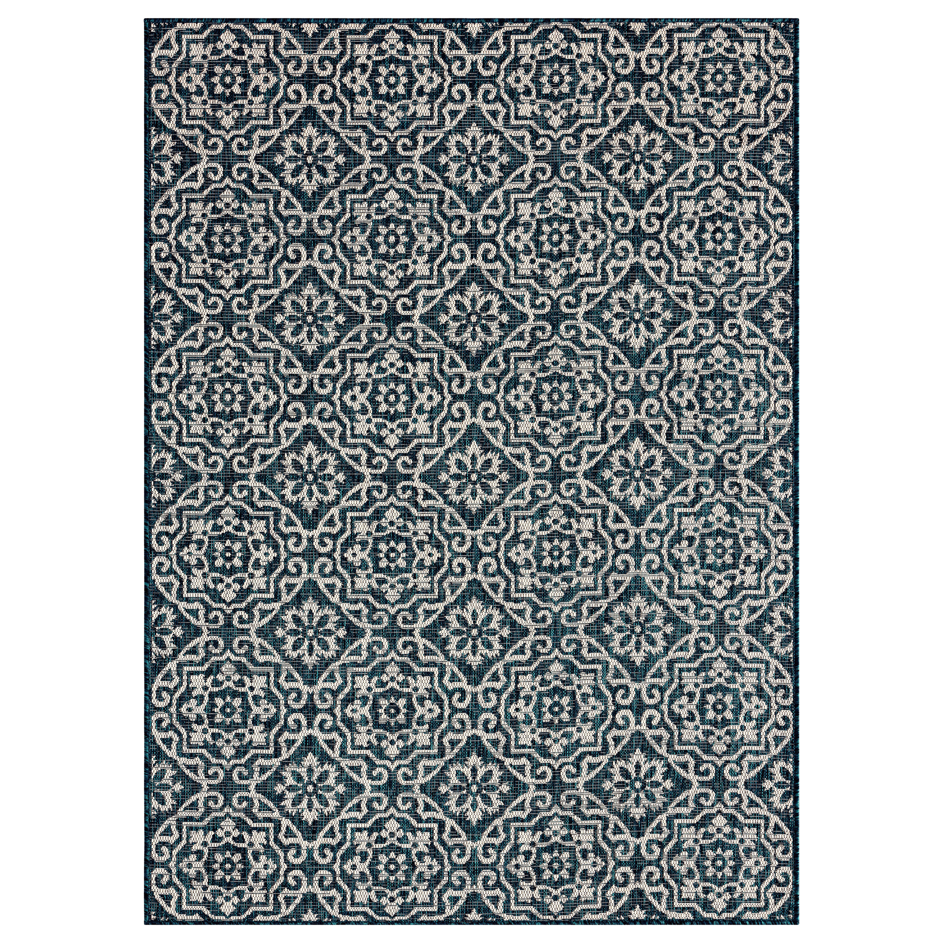 Nicole Miller 2A-6681-300 6 x 9 (ft) Loomed Polypropylene Navy Blue Rectangular Indoor/Outdoor Geometric French Country Area rug