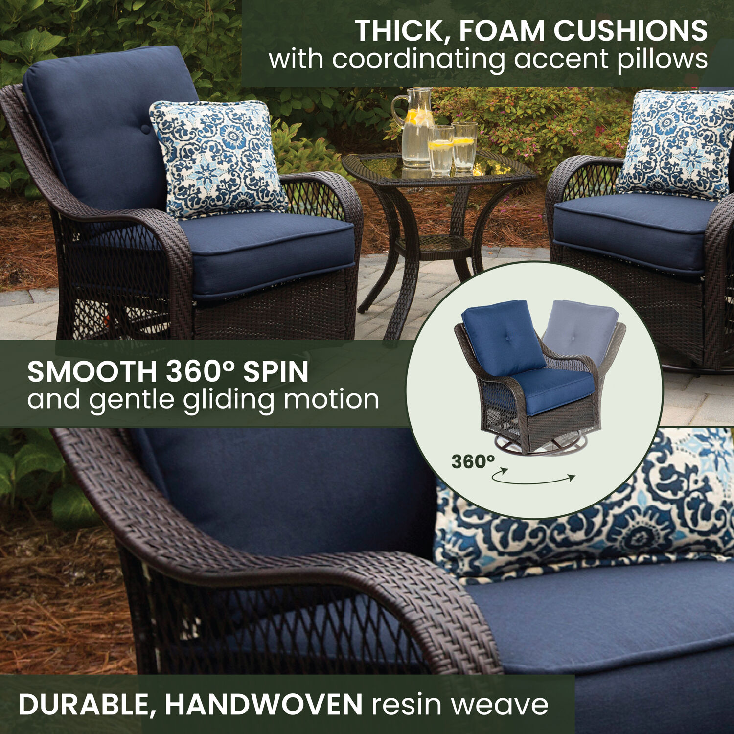 Hanover ORLEANS3PCSW-B-NVY Patio-Conversation-Sets - View #12