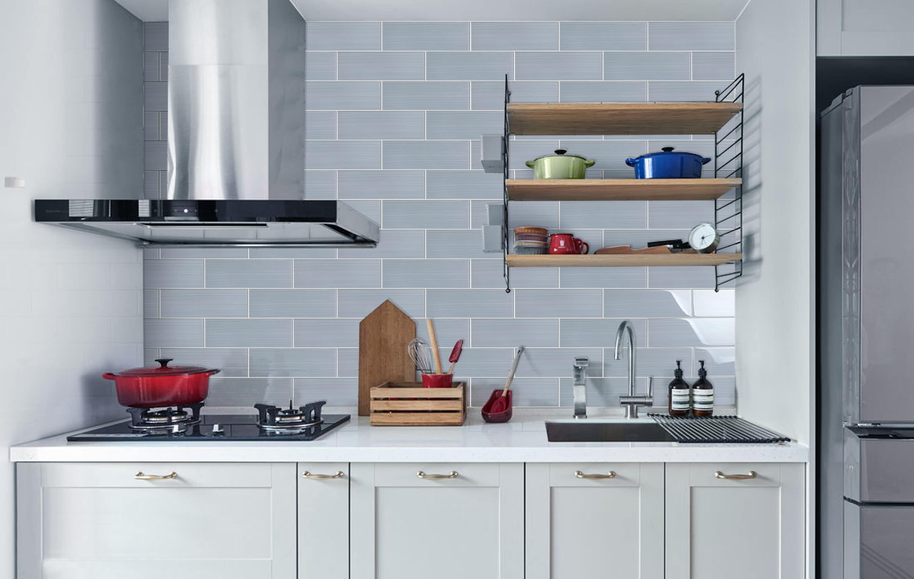 Soft Gray 4" x 12" Hand Painted Glass Subway Tile