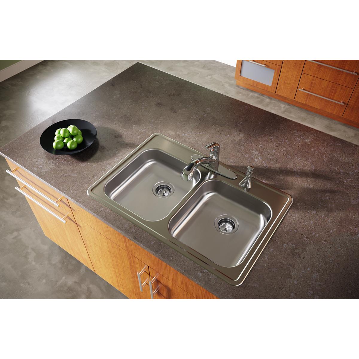 Elkay Dayton Drop In 33 In X 22 In Satin Stainless Steel Double Equal Bowl 4 Hole Kitchen Sink