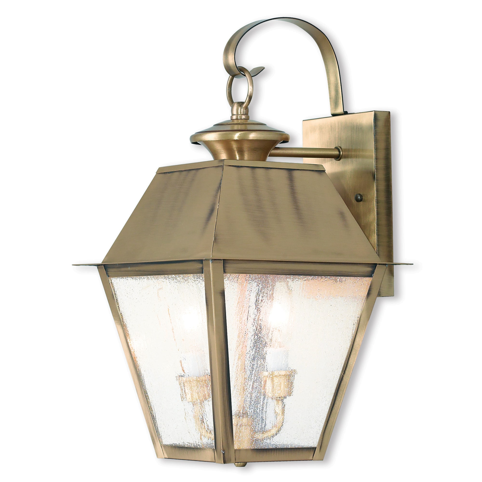 Livex Lighting 2165-01 Mansfield 2 -Light 16.5-in H Antique Brass Hardwired Outdoor Wall Light