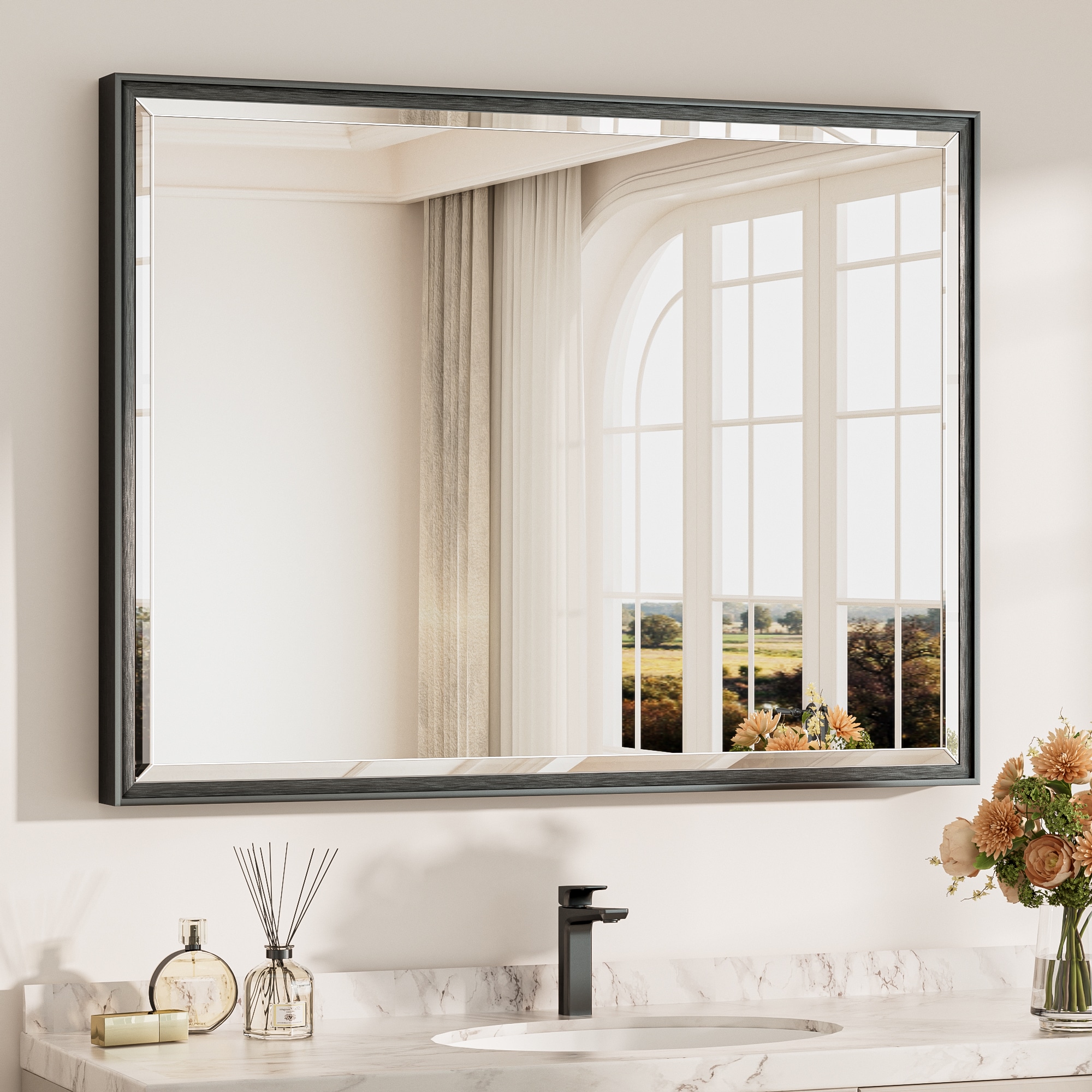 Keonjinn 40-in W x 30-in H Rectangle Black Framed Wall Mirror