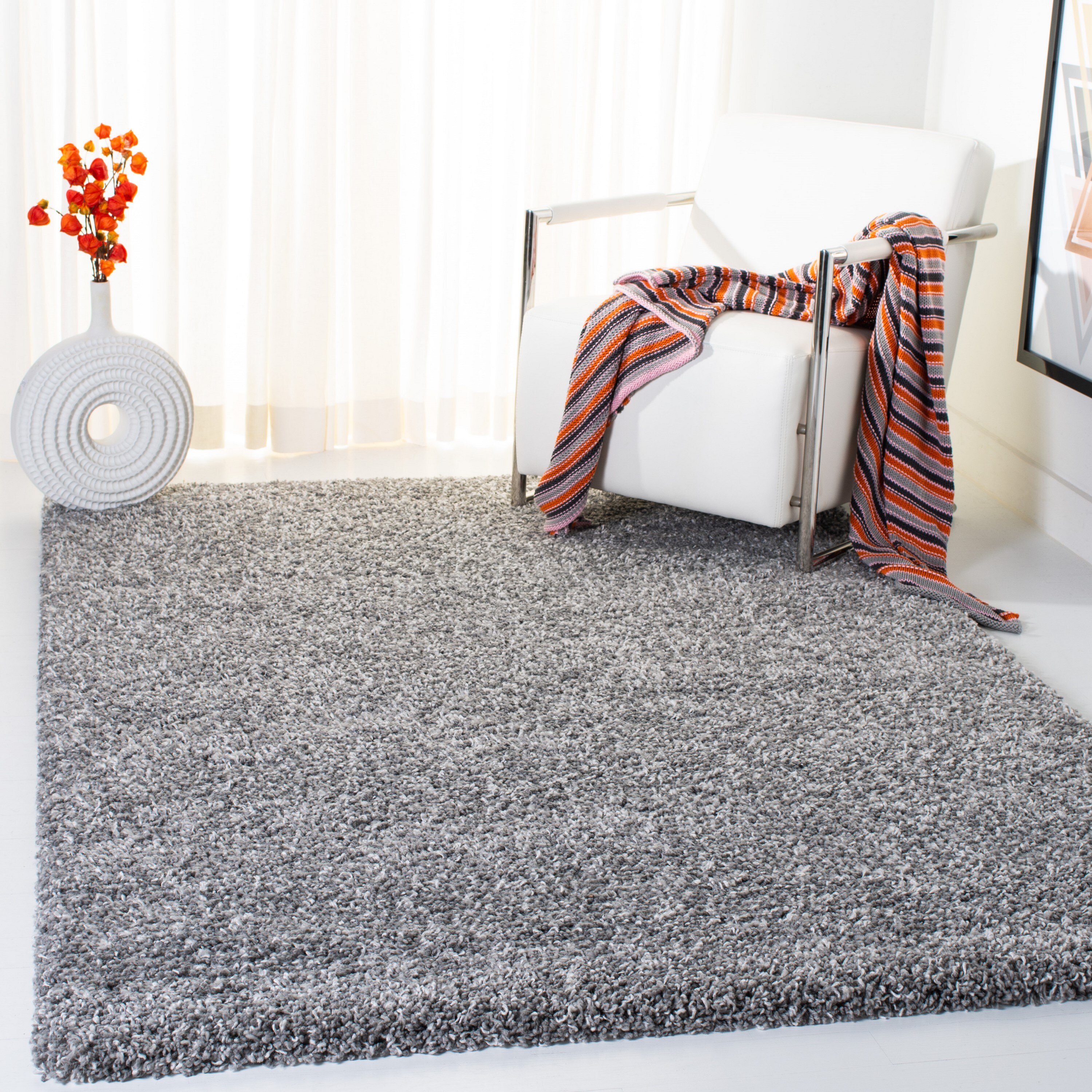 Safavieh EVO520F-9 Evolution Shag 9 x 12 (ft) Loomed Polypropylene Gray Rectangular Indoor Solid Area rug