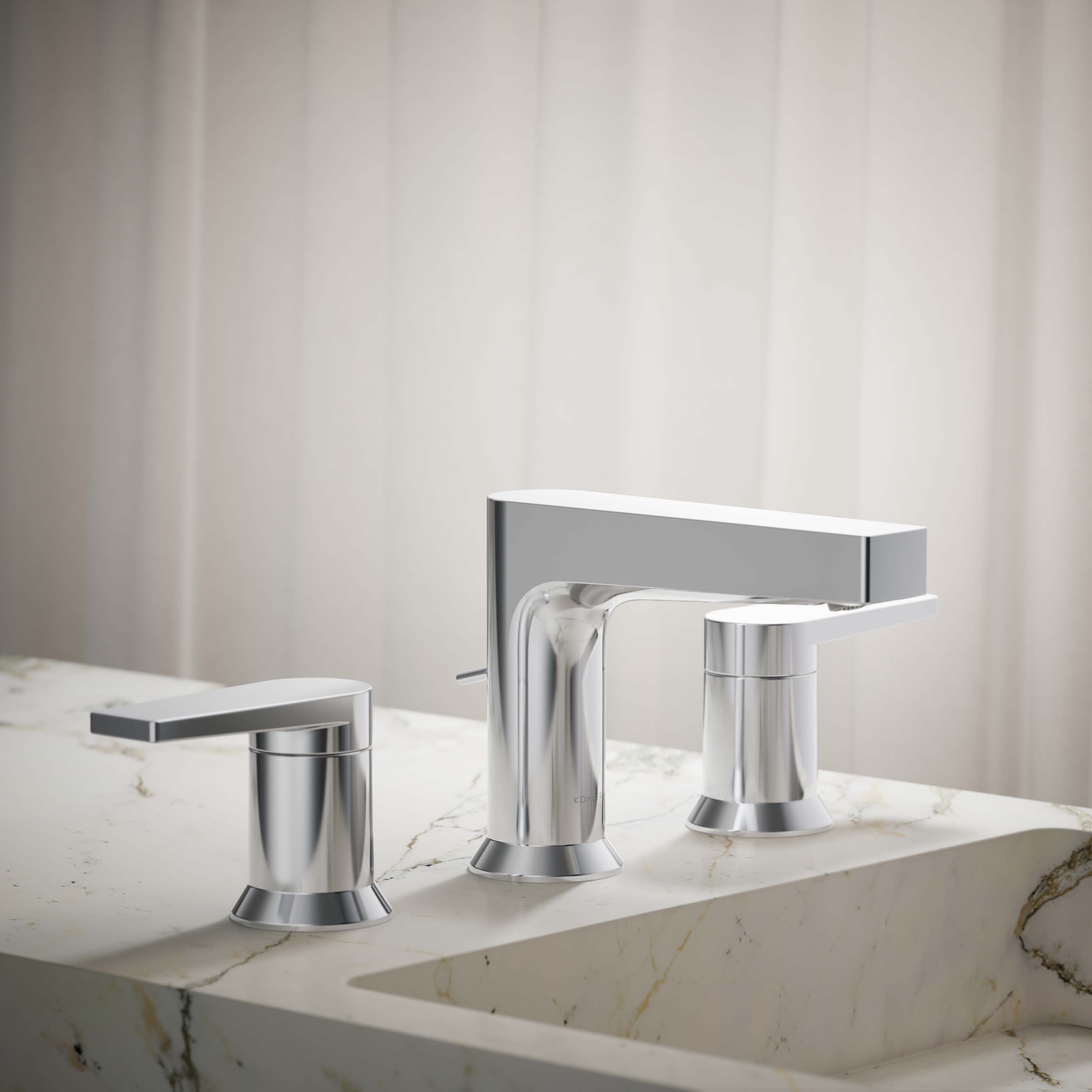 KOHLER K-97100-4-CP Taut Polished Chrome Widespread 2-handle WaterSense Low-arc Commercial/Residential Handle Bathroom Sink Faucet with Drain