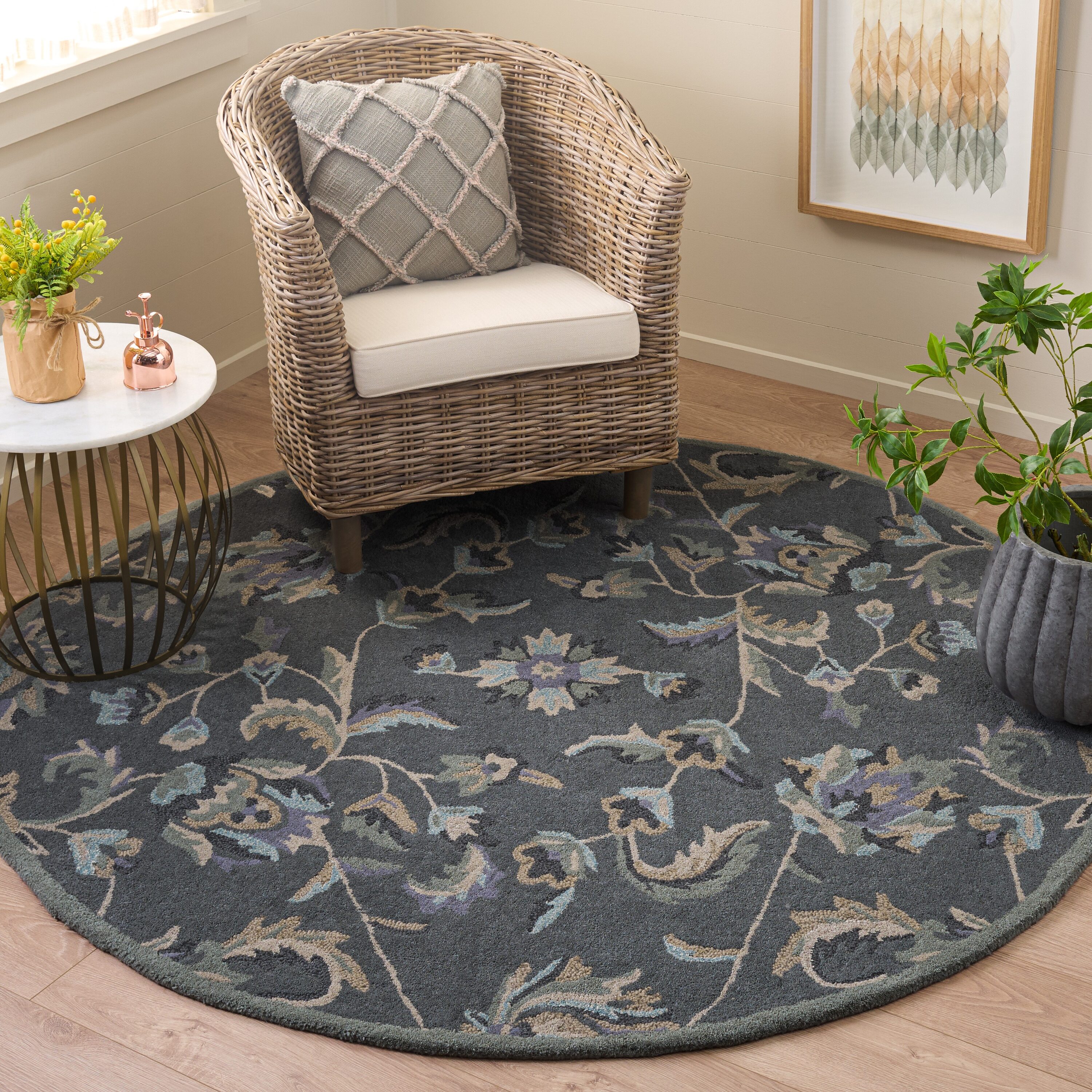  Jar461 Gray/Multi Traditional 6Ft x 6Ft Round Rug