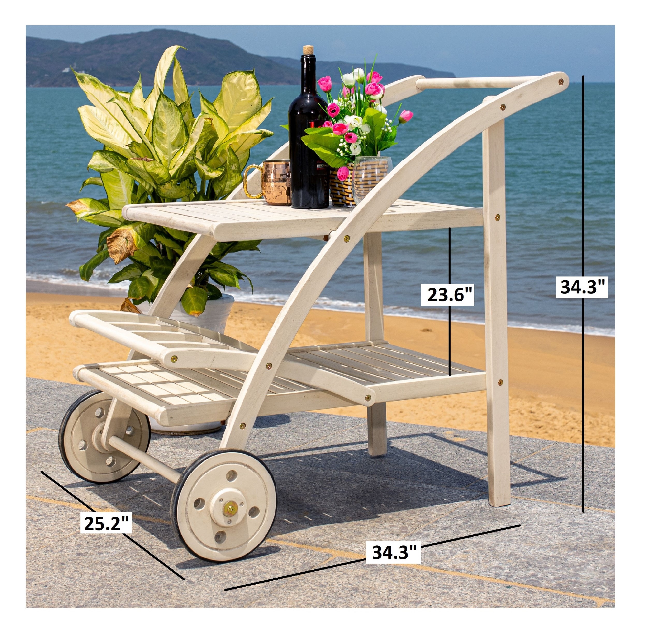 Safavieh Patio White Acacia Outdoor Serving Cart PAT7009C at Lowes.com