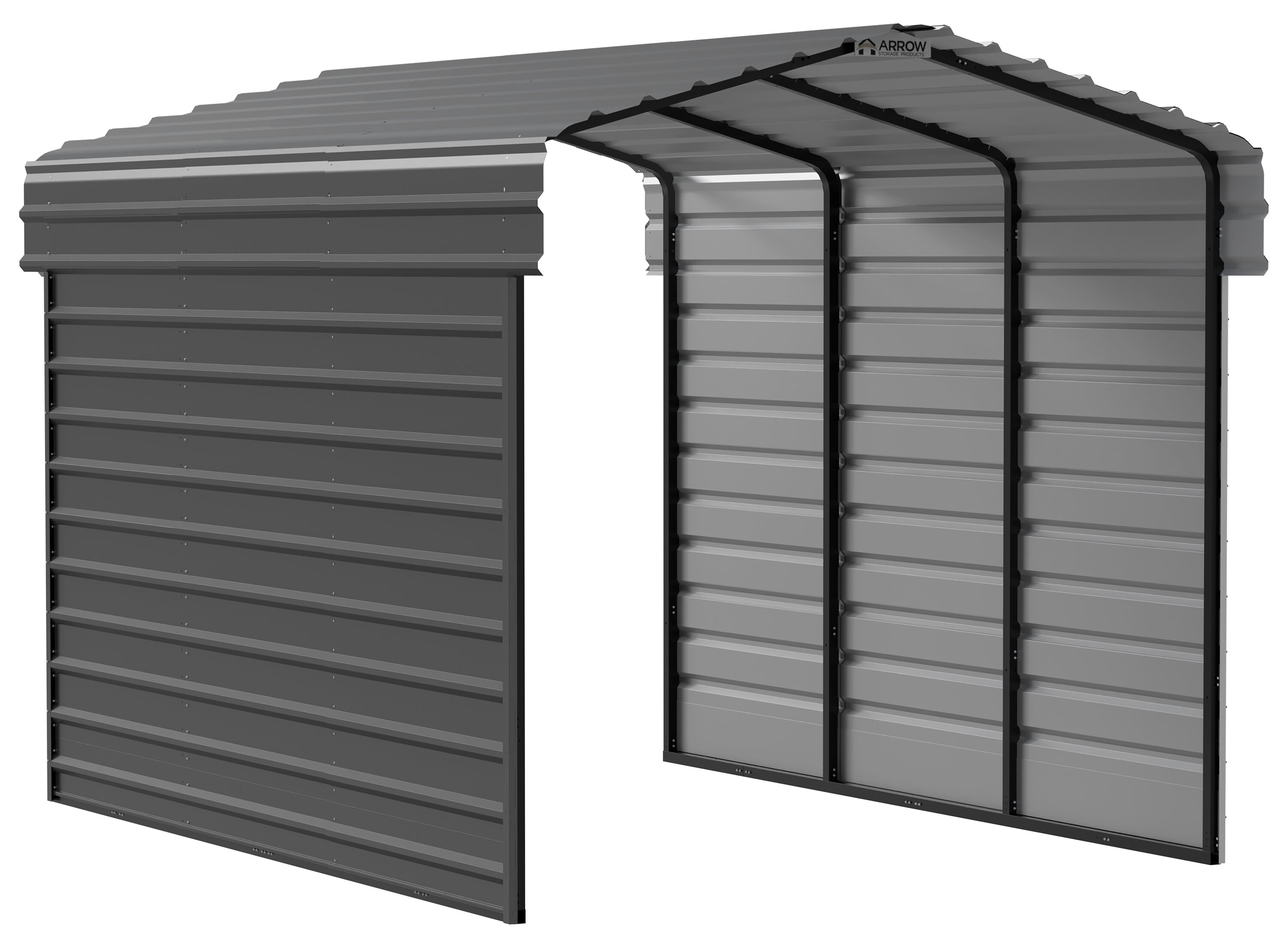 Arrow CPHC101509ECL2 10-ft W x 15-ft L x 9-ft H Charcoal with 2 Side Wall Kits Metal Carport with Metal Roof
