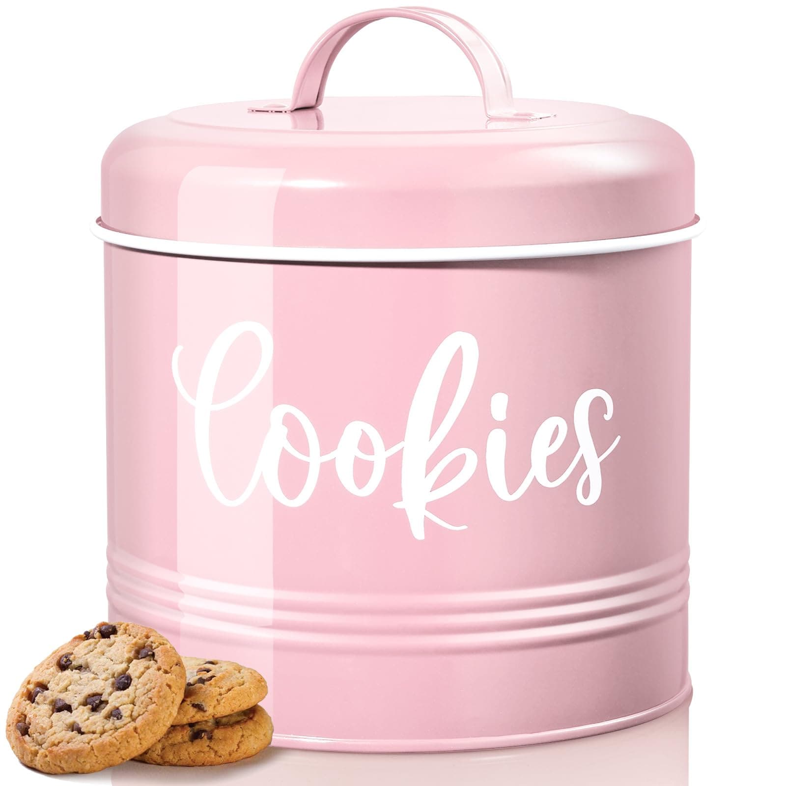 DHMHD  Pink Cookie Jar with Airtight Lid One Gallon Large Food Storage Container for Kitchen Counter Vintage Farmhouse Decor