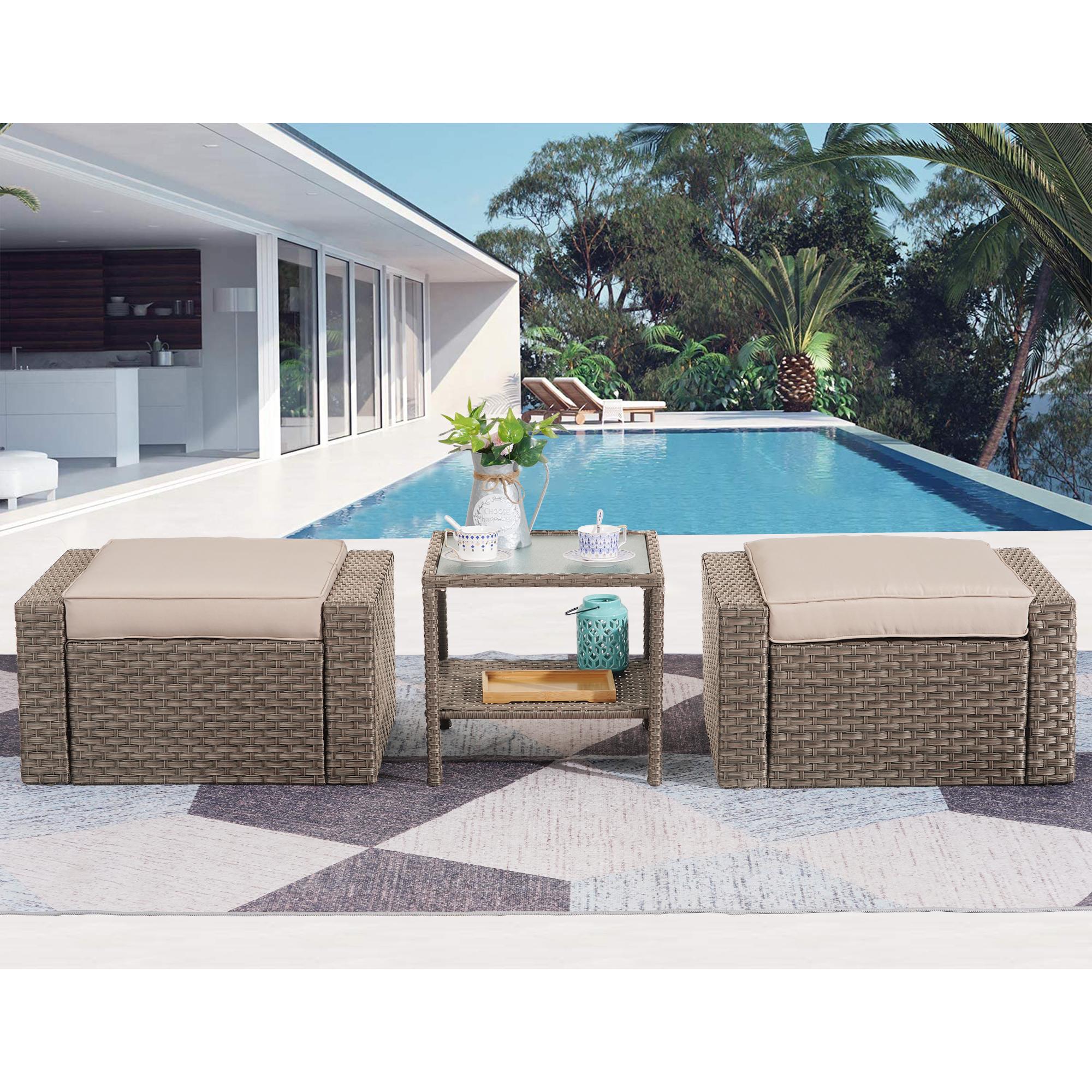 Bayfeve BF-4991HNM 3 -Piece Wicker Patio Conversation Set with Brown Cushions