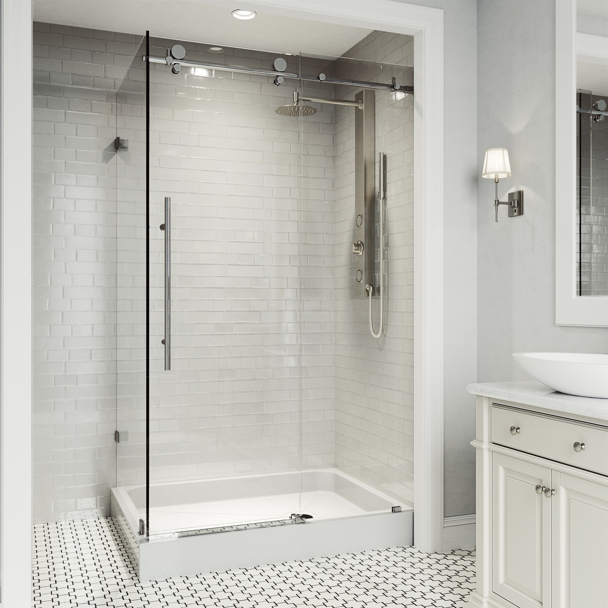 VIGO VG6053CHCL48WR Elan E-Class 2 -Piece 48-in W x 36-in L x 82-in H Rectangular Corner shower kit ( Right Drain) Base and Door Included Chrome Hardware Included