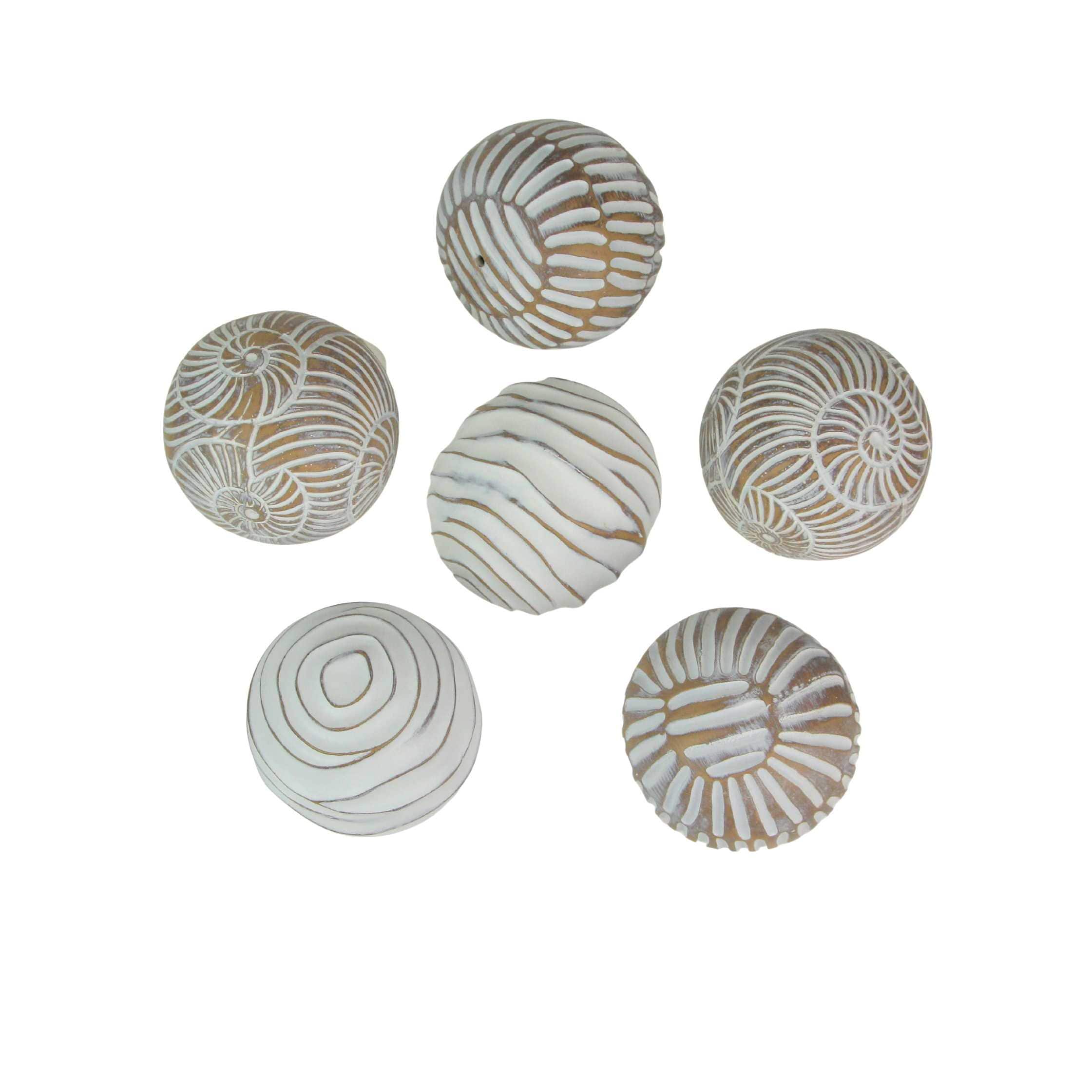 Mayrich Company 35248 Set of 6 Whitewashed Resin Decorative Art Orb Spheres - 3 Inches in Diameter