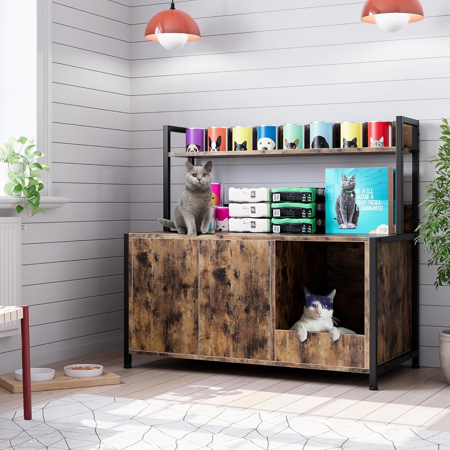 GAOMON Cat litter box enclosure furniture with storage shelf two in one ...