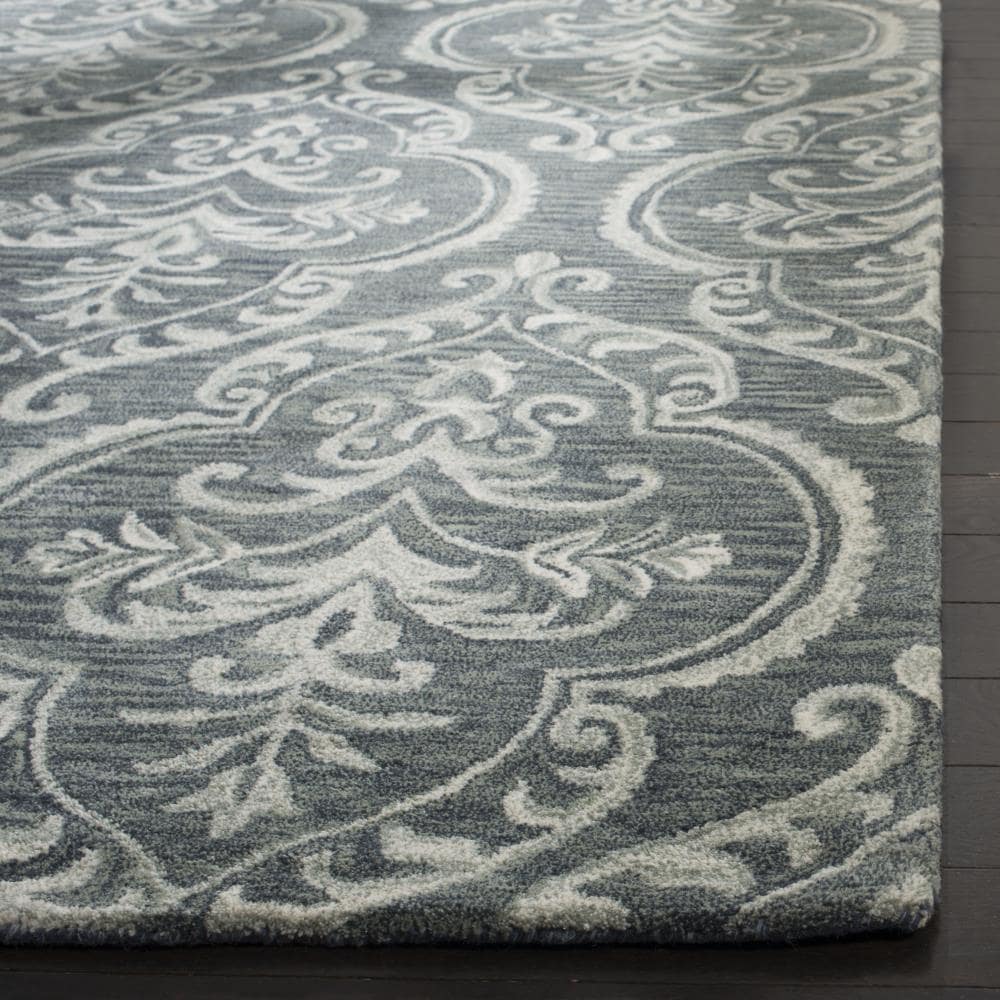 Handmade Blue Floral Wool 6' x 6' Square Rug