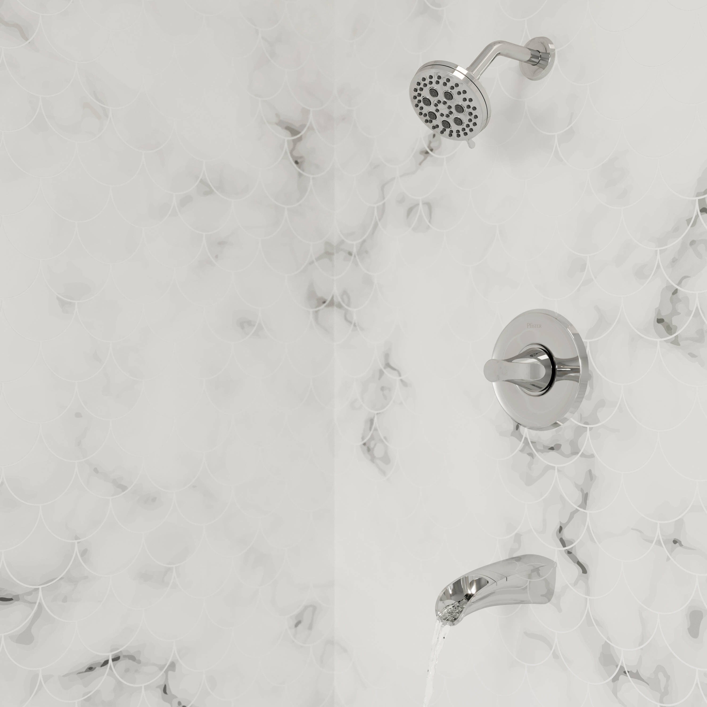 Polished Chrome Wall Mounted Tub and Shower Faucet with Pulse Rain Jet