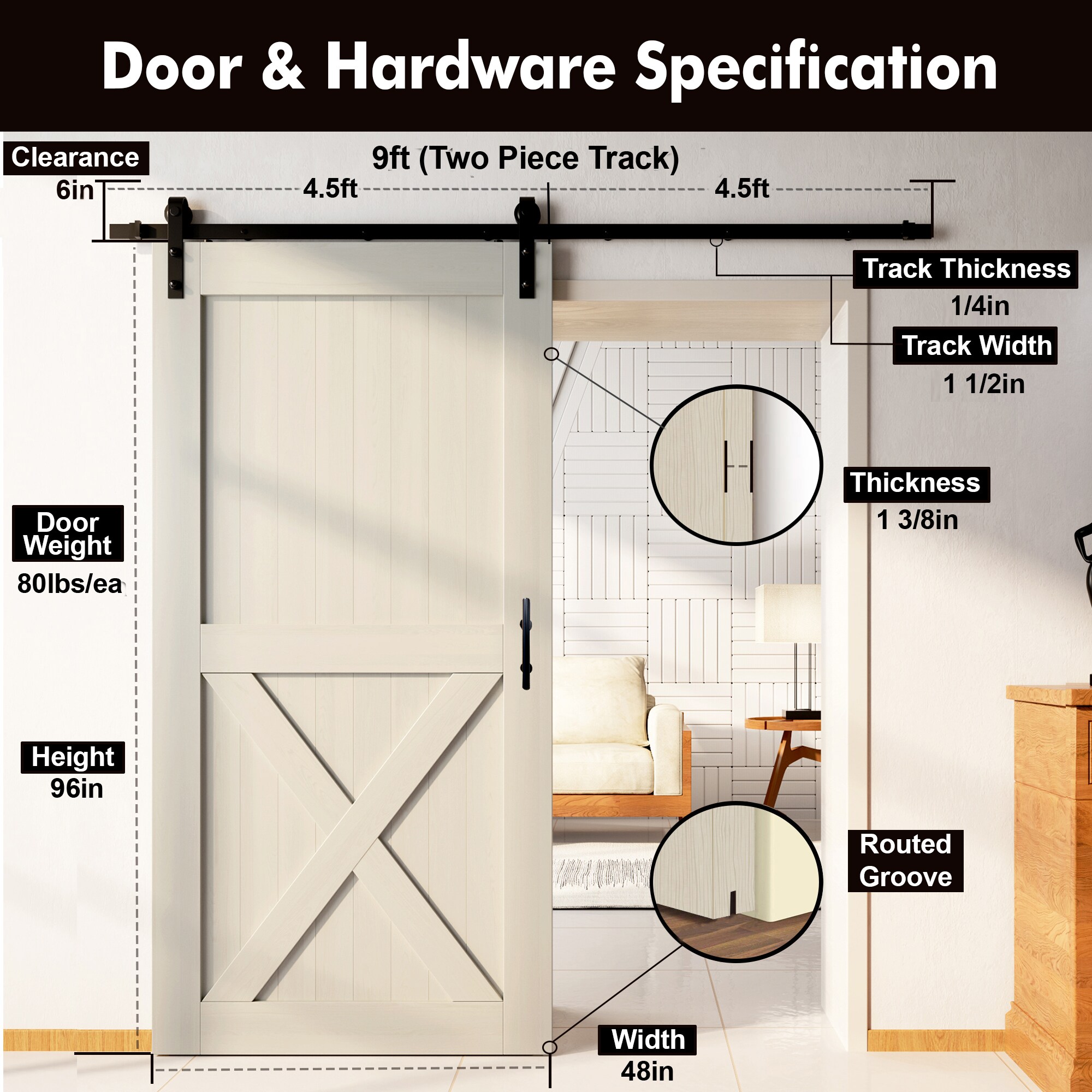 HOMACER YT1TGH108C-4896-X-TG Barn-Doors - View #7