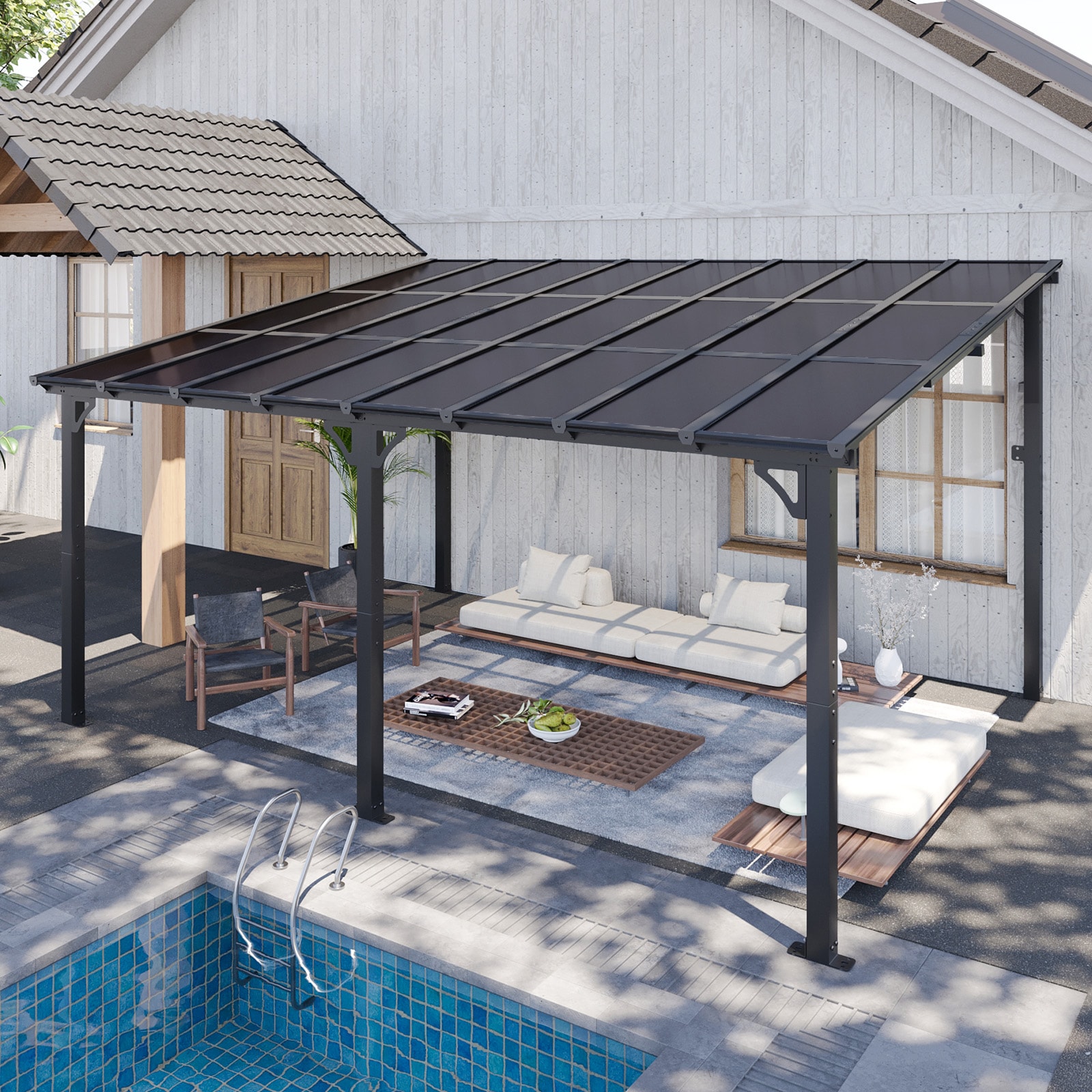 AOXUN SG402BK04ABC Pergola 12-ft W x 16-ft L x 8-ft 1-in H Gray Metal Freestanding Pergola