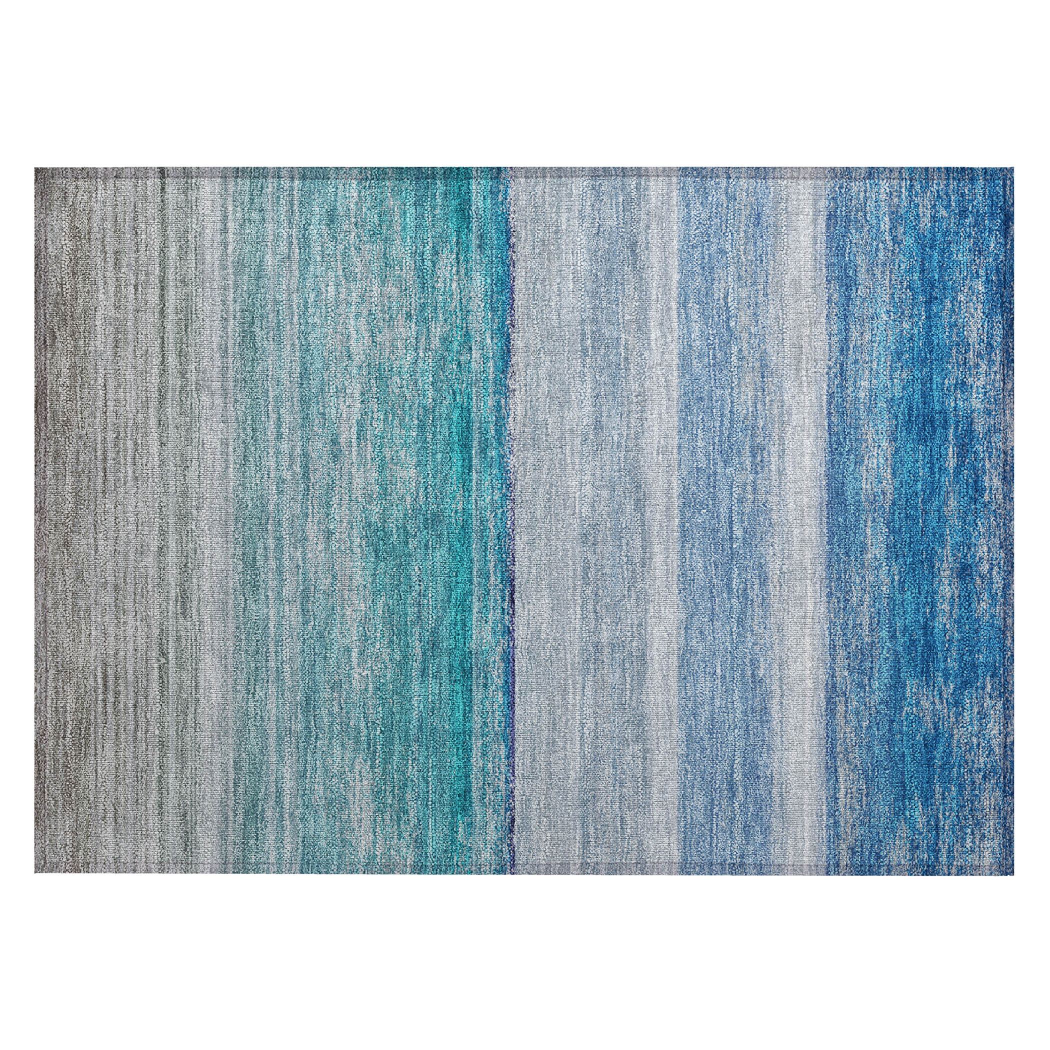 Sky Blue and Gray Rectangular Washable Synthetic Rug