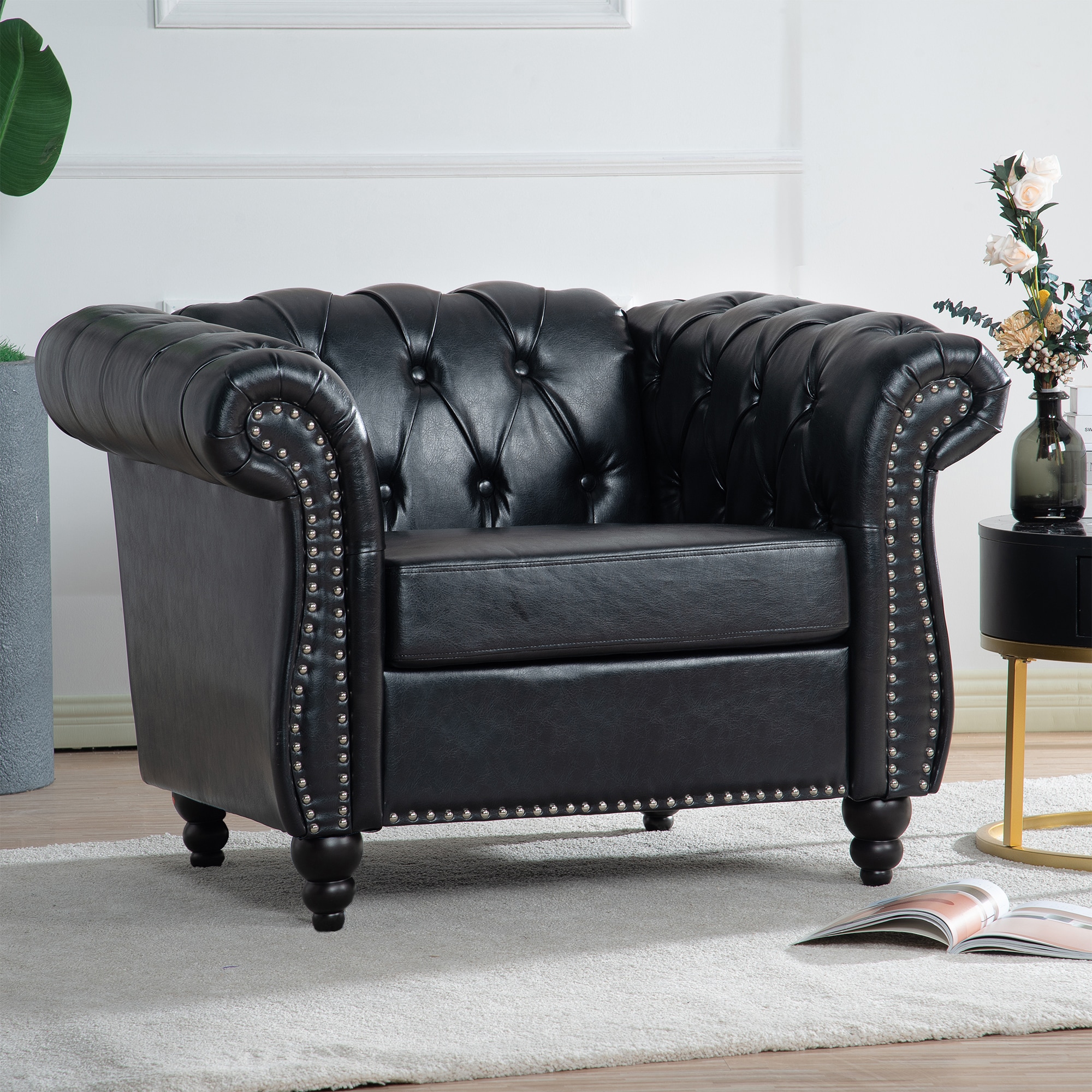 Bybafun 38.98-in W Casual Black Faux leather Accent Armchair in the ...