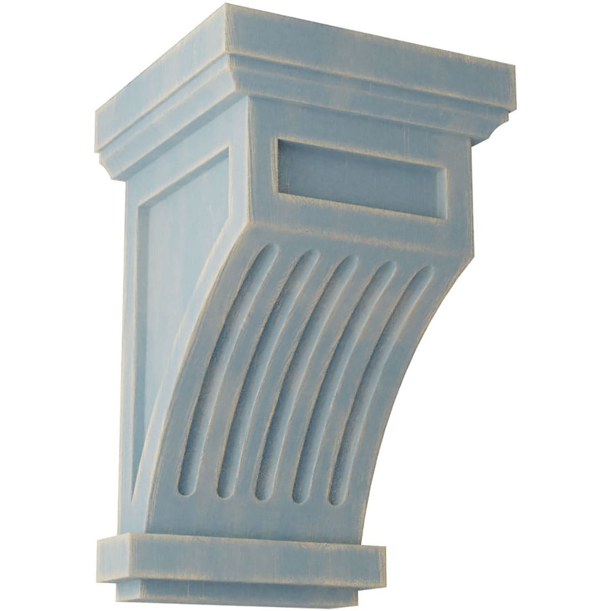 Ekena Millwork CORWD04X04X07FLBU 4.25-in x 4.25-in x 7-in Vintage Decor Finished Rubberwood Blue Wood Paintable/Stainable Corbel