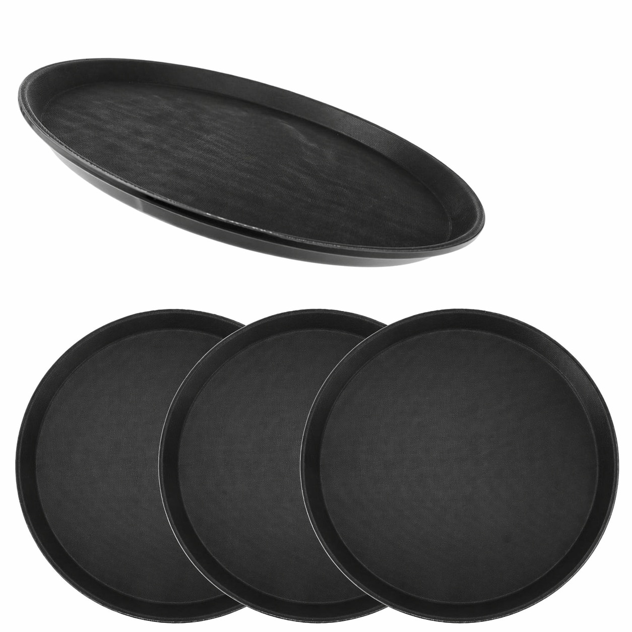Aoibox  14 in Round Non Slip Rubber Surface Serving Tray Set of 4 Solid Plastic Drink Carrier Cafe Home Catering