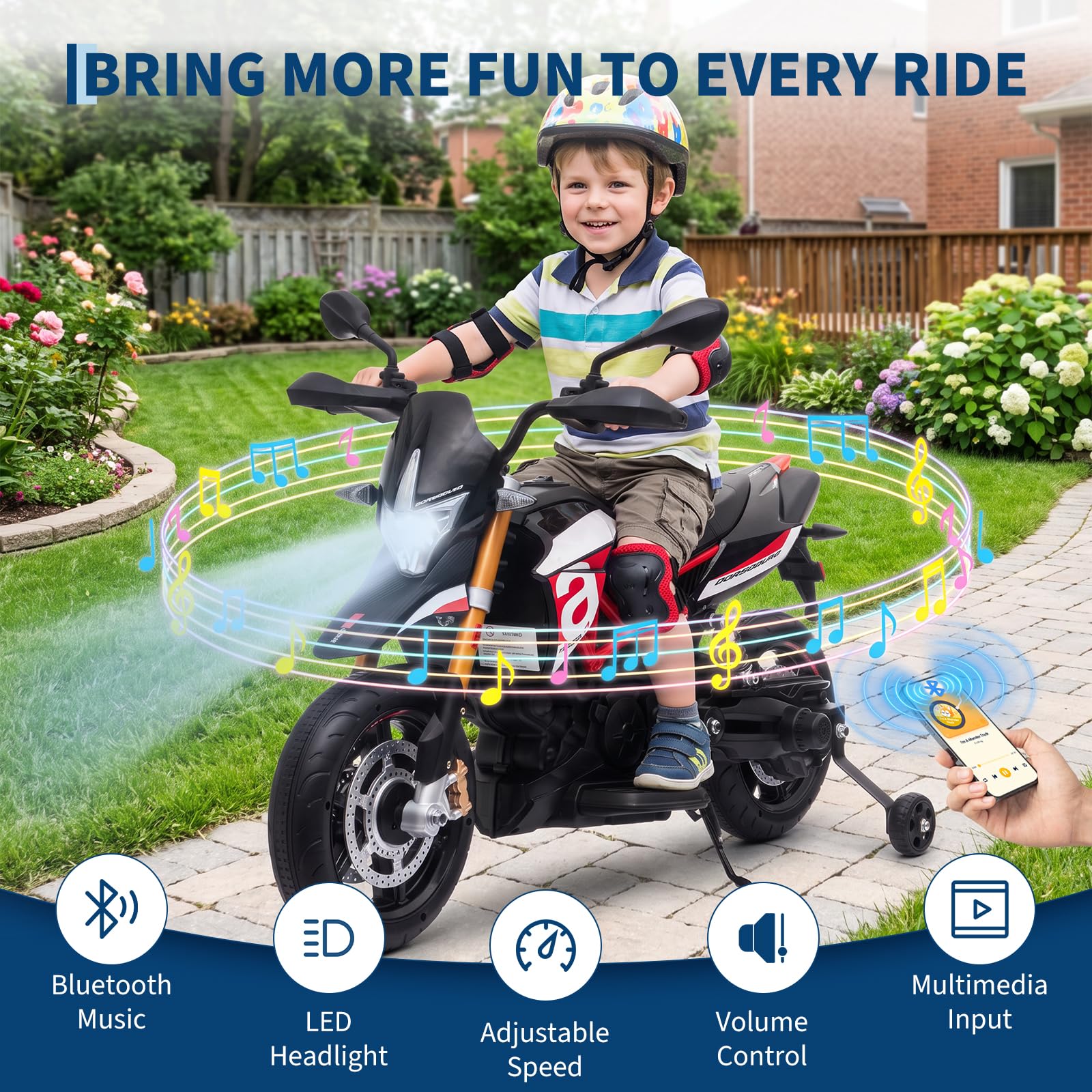 Garvee Kids Electric Ride On Motorcycle Aprilia Licensed Toy With Slow ...